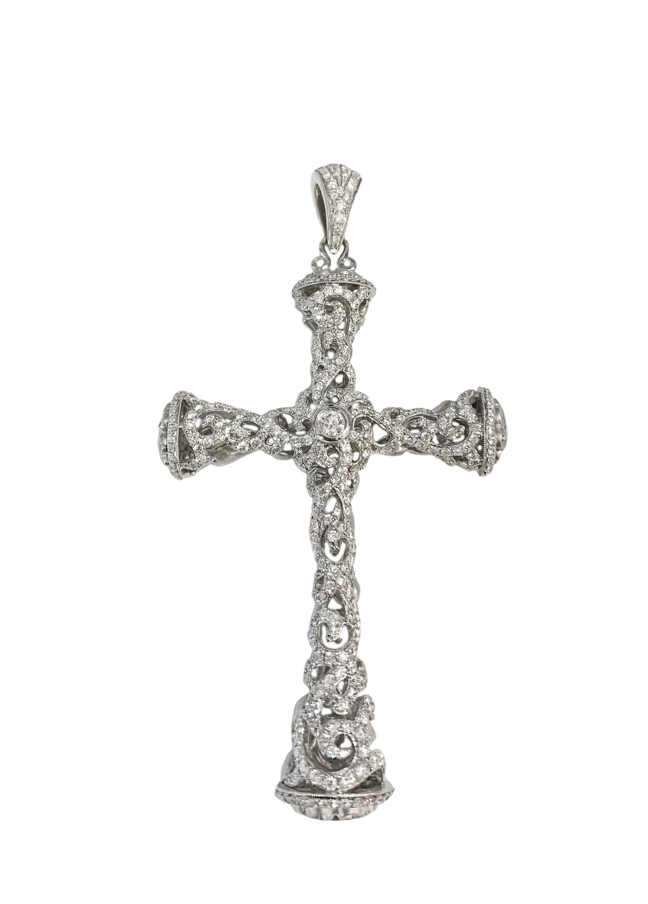 Women's or Men's Fancy 18k White Gold Cross For Sale