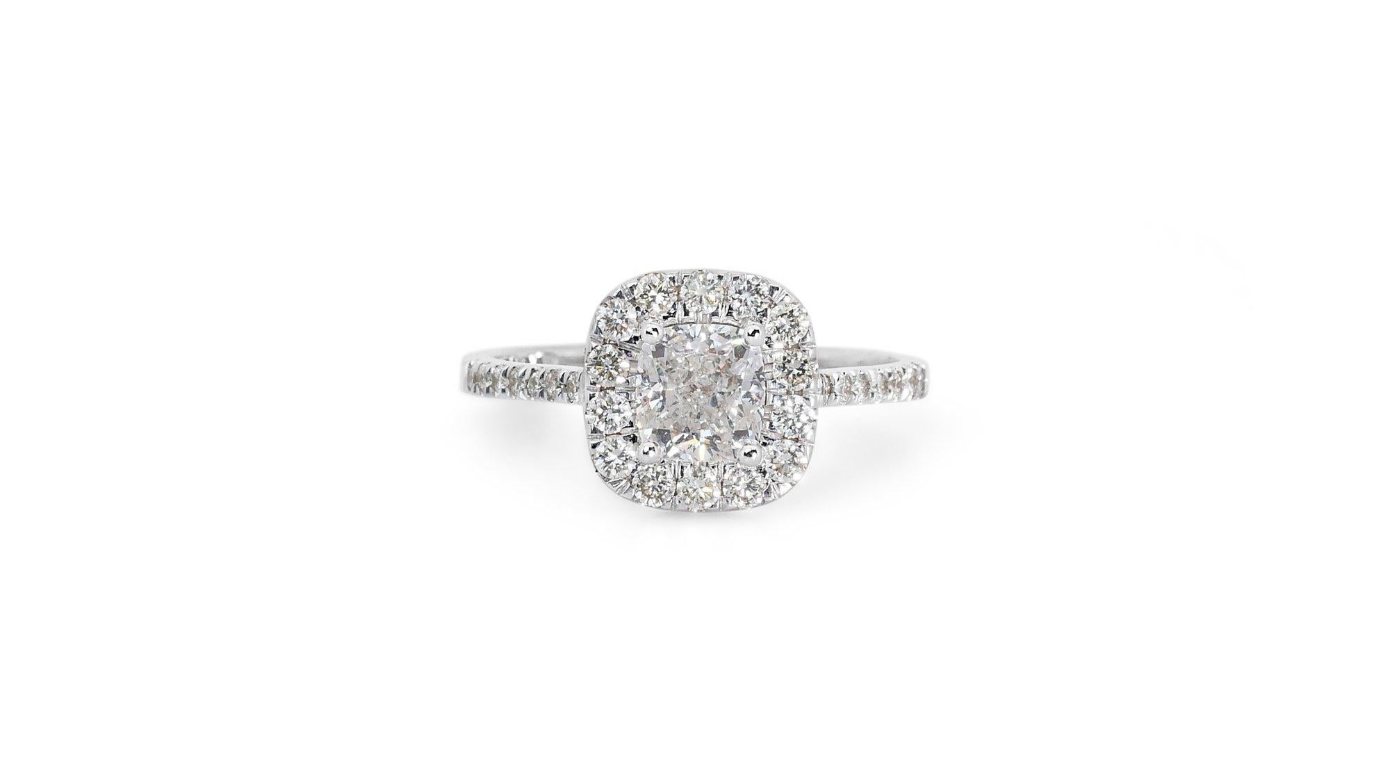 Fancy 18K White Gold  Pave Natural Diamond Ring w/ 1.46ct - GIA Certified