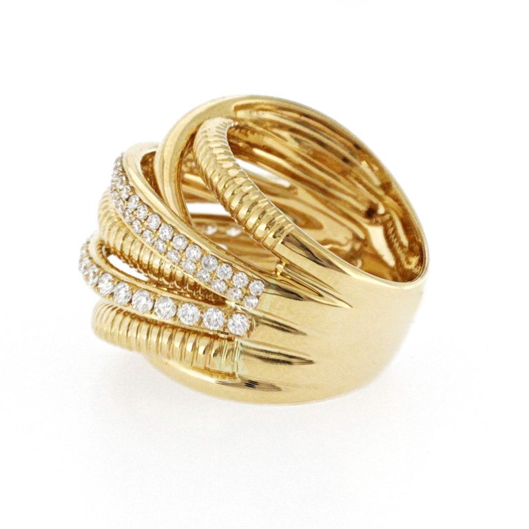 Fancy 18 Karat Yellow Gold 1.18 Carat Diamond Crossover Ring For Sale ...