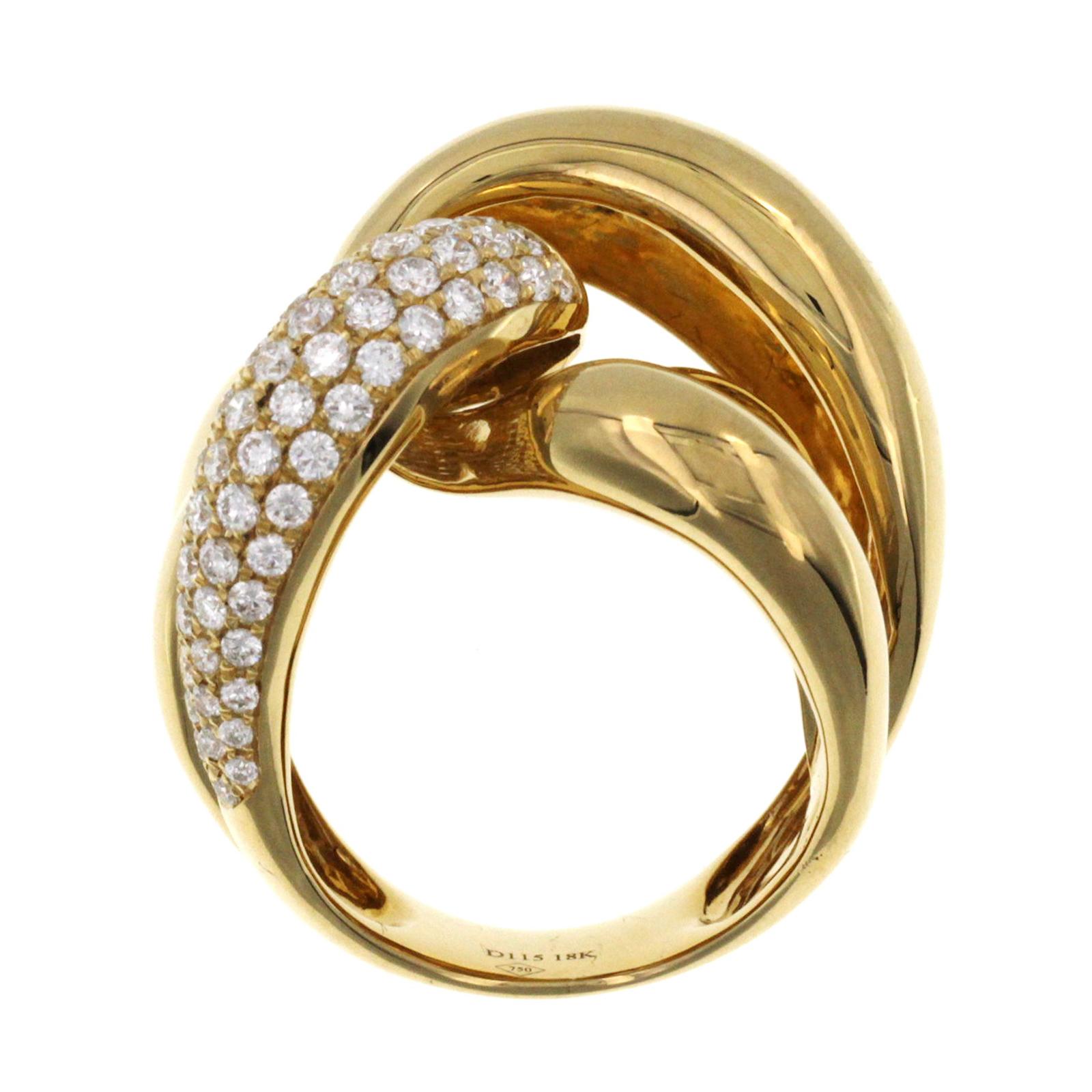 Fancy 18 Karat Yellow Gold 1.55 Carat Diamond Large Twist Ring In Excellent Condition In Los Angeles, CA