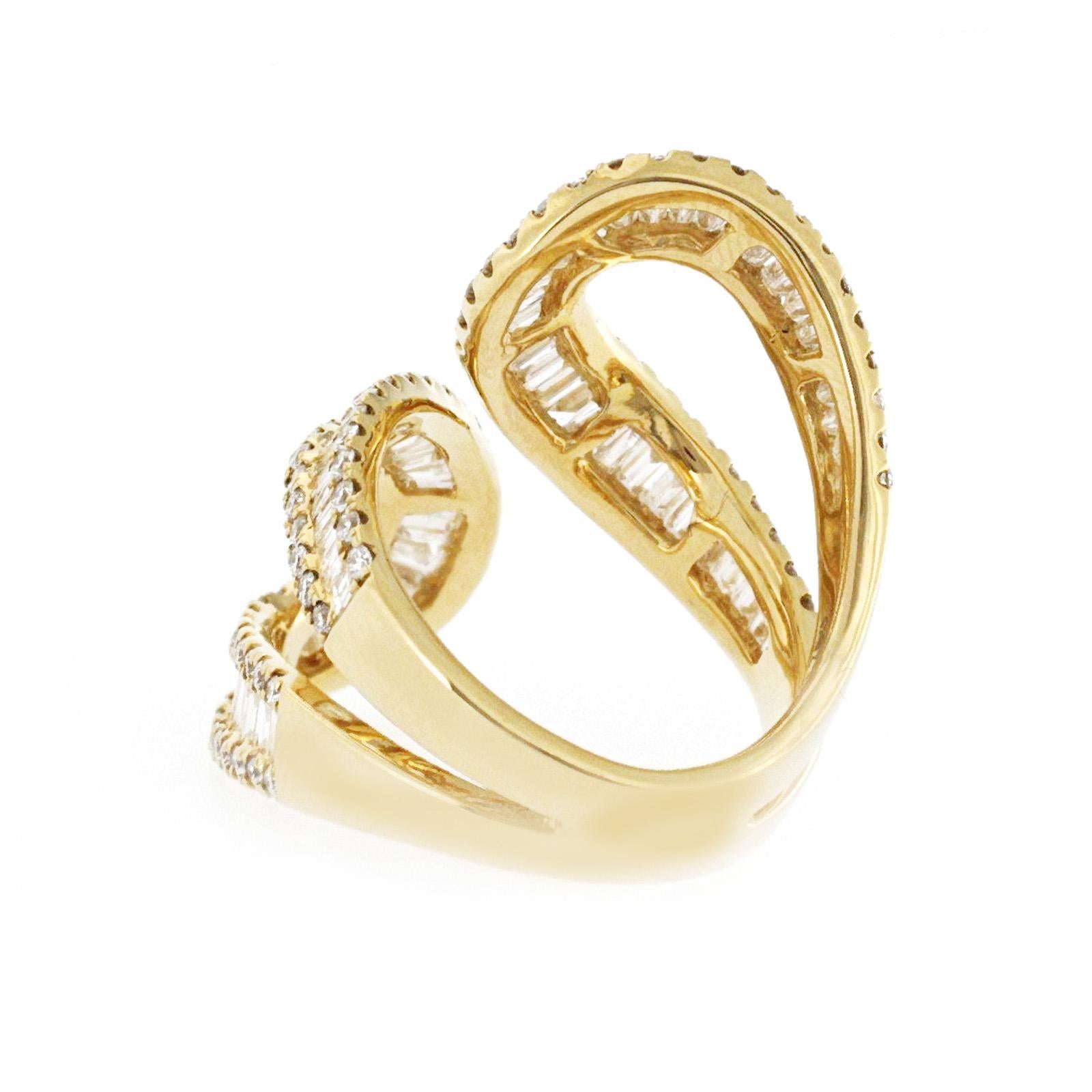 Fancy 18 Karat Yellow Gold 3.79 Carat Diamond Wrap Ring For Sale 1