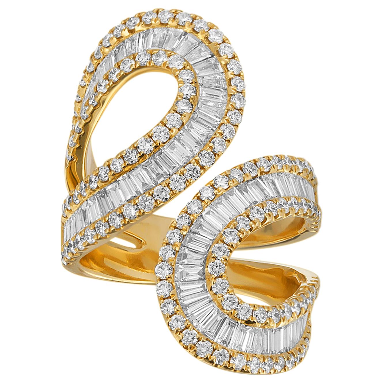 Fancy 18 Karat Yellow Gold 3.79 Carat Diamond Wrap Ring For Sale