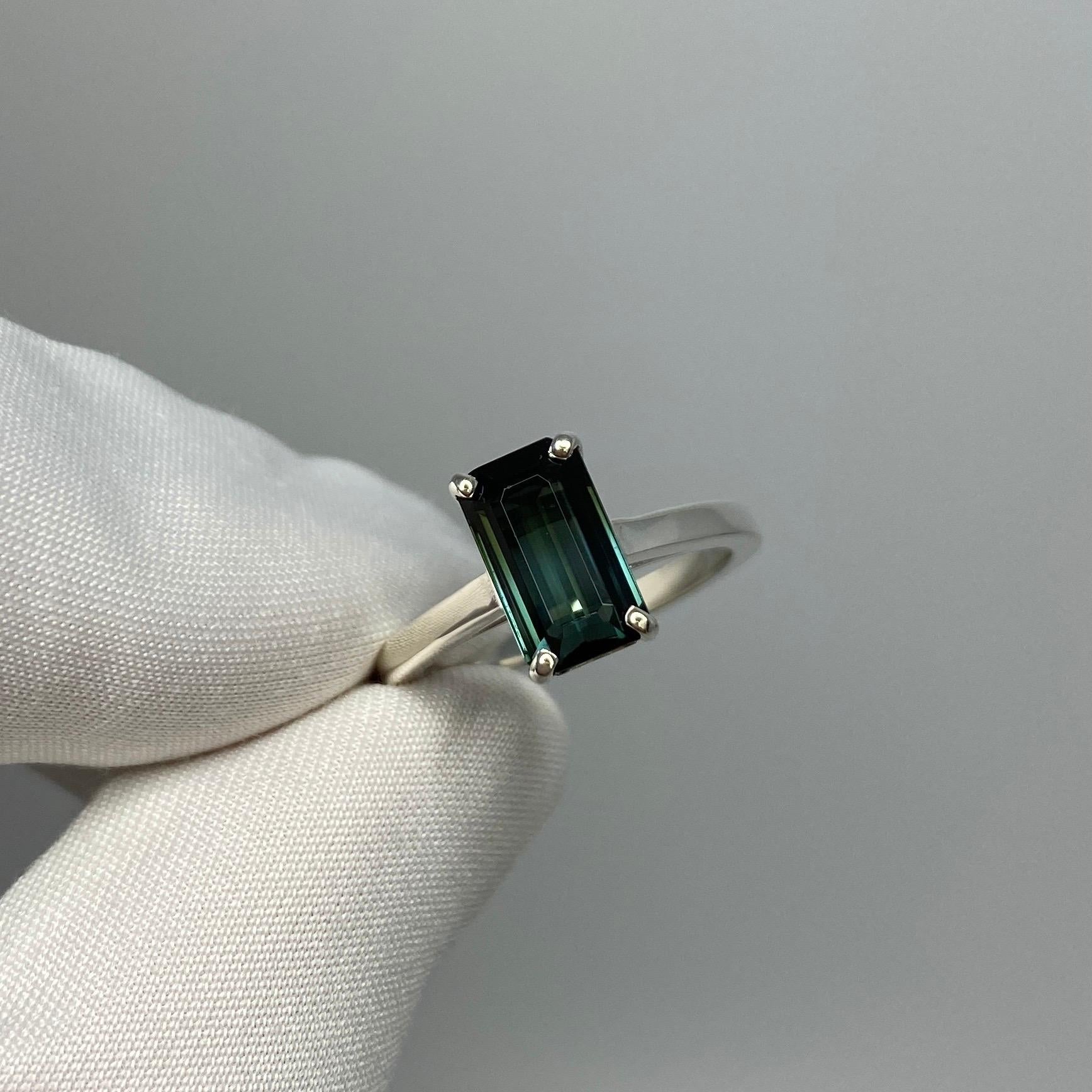 Fancy 2.12ct Bi Colour Green Blue Emerald Cut Tourmaline Silver Solitaire Ring 3