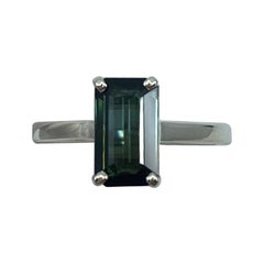 Fancy 2.12ct Bi Colour Green Blue Emerald Cut Tourmaline Silver Solitaire Ring