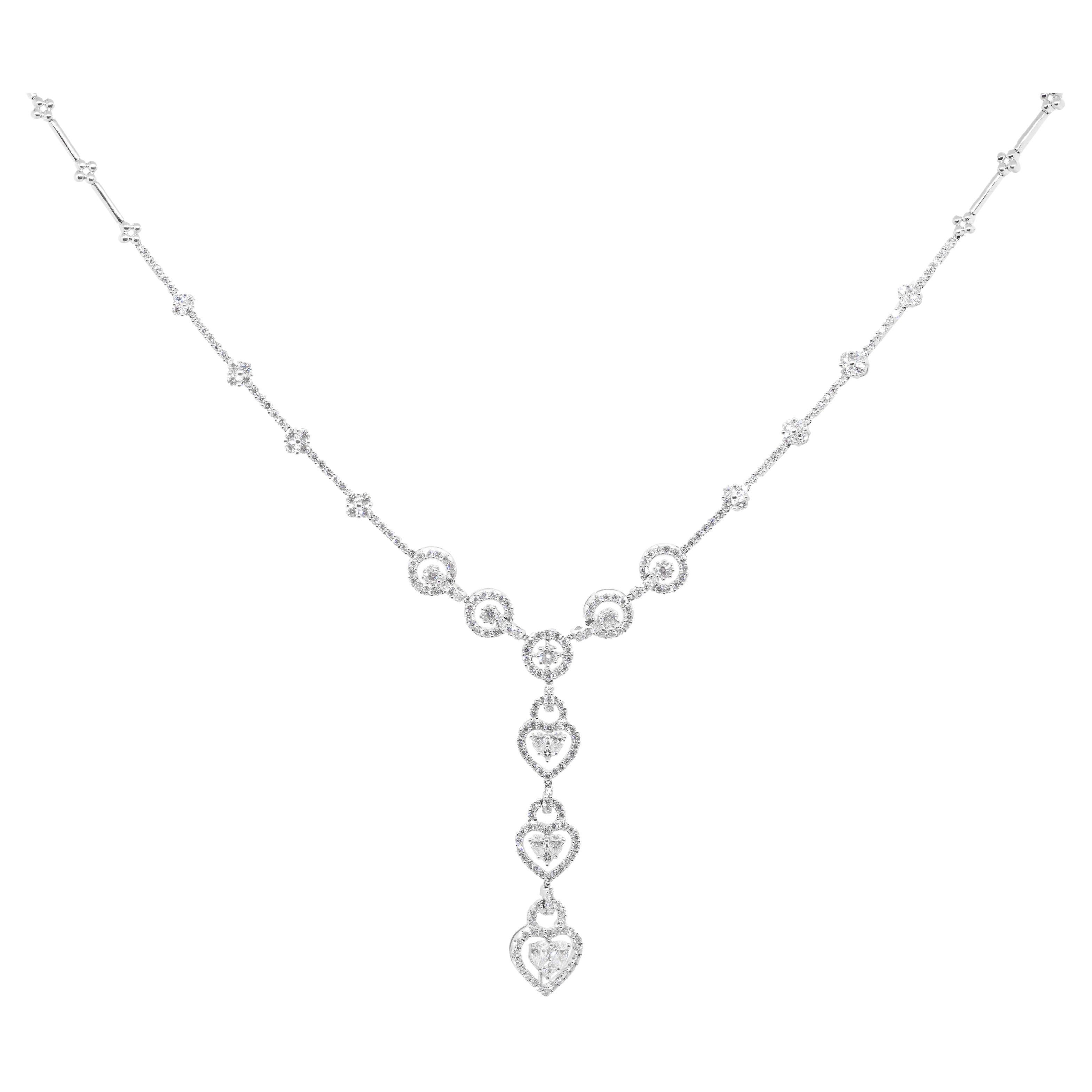 Fancy 8.38 Carat Diamond Heart Drop 18 Carat White Gold Necklace For Sale