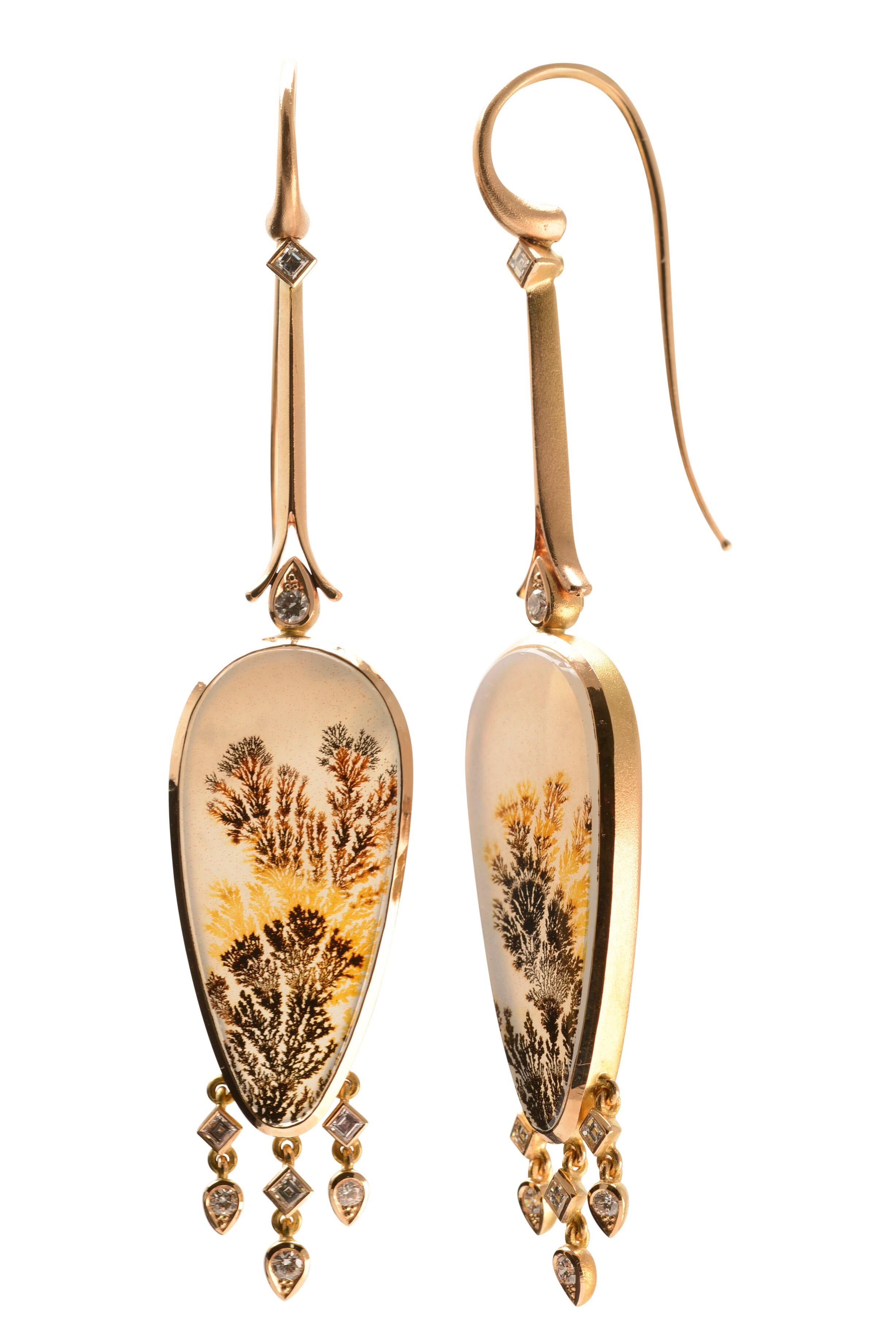 Modern Fancy Agate and Diamond Chandelier Earrings in 18 Carat Rose Gold For Sale