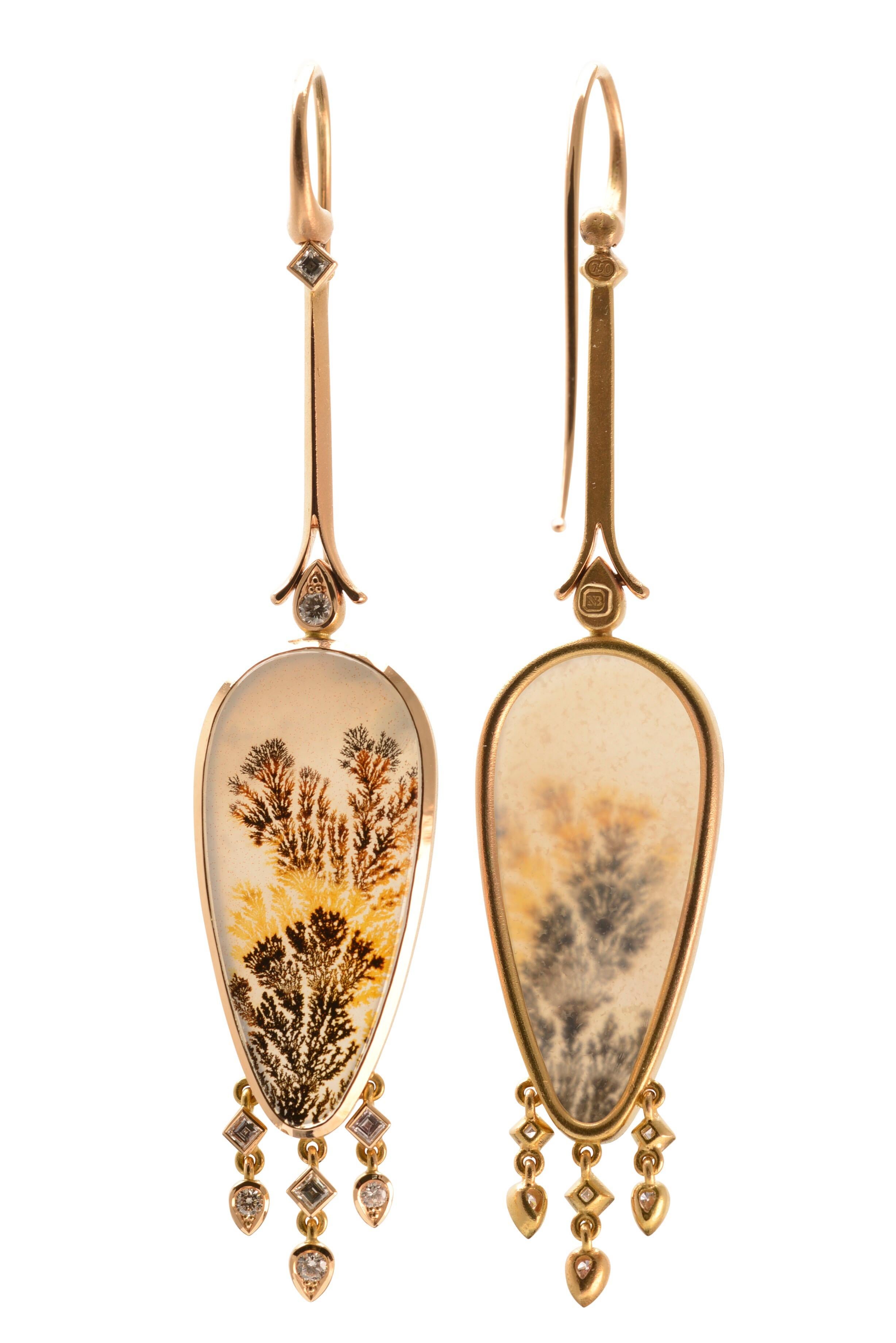Fancy Agate and Diamond Chandelier Earrings in 18 Carat Rose Gold In New Condition For Sale In Sydney, NSW