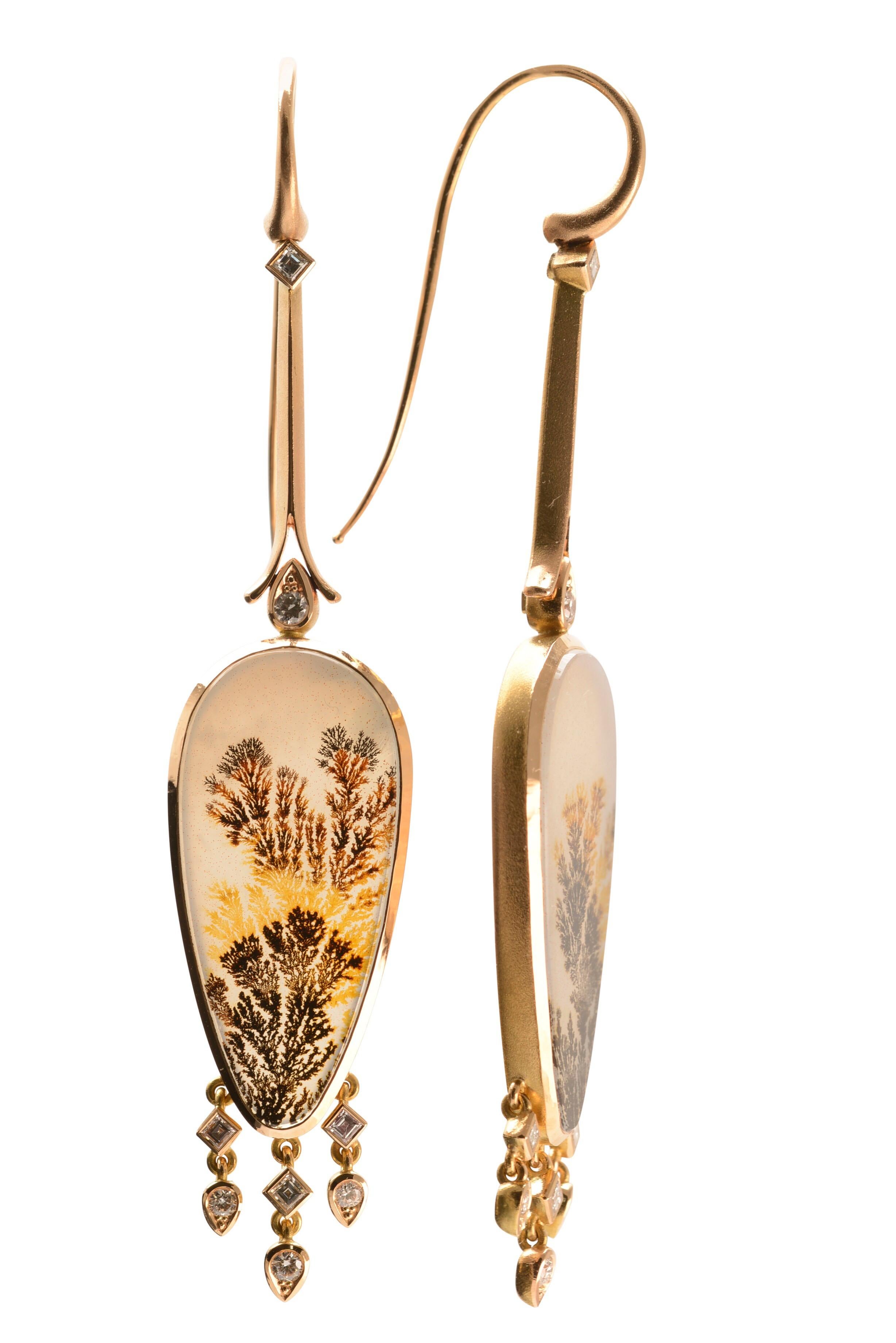 Women's Fancy Agate and Diamond Chandelier Earrings in 18 Carat Rose Gold For Sale