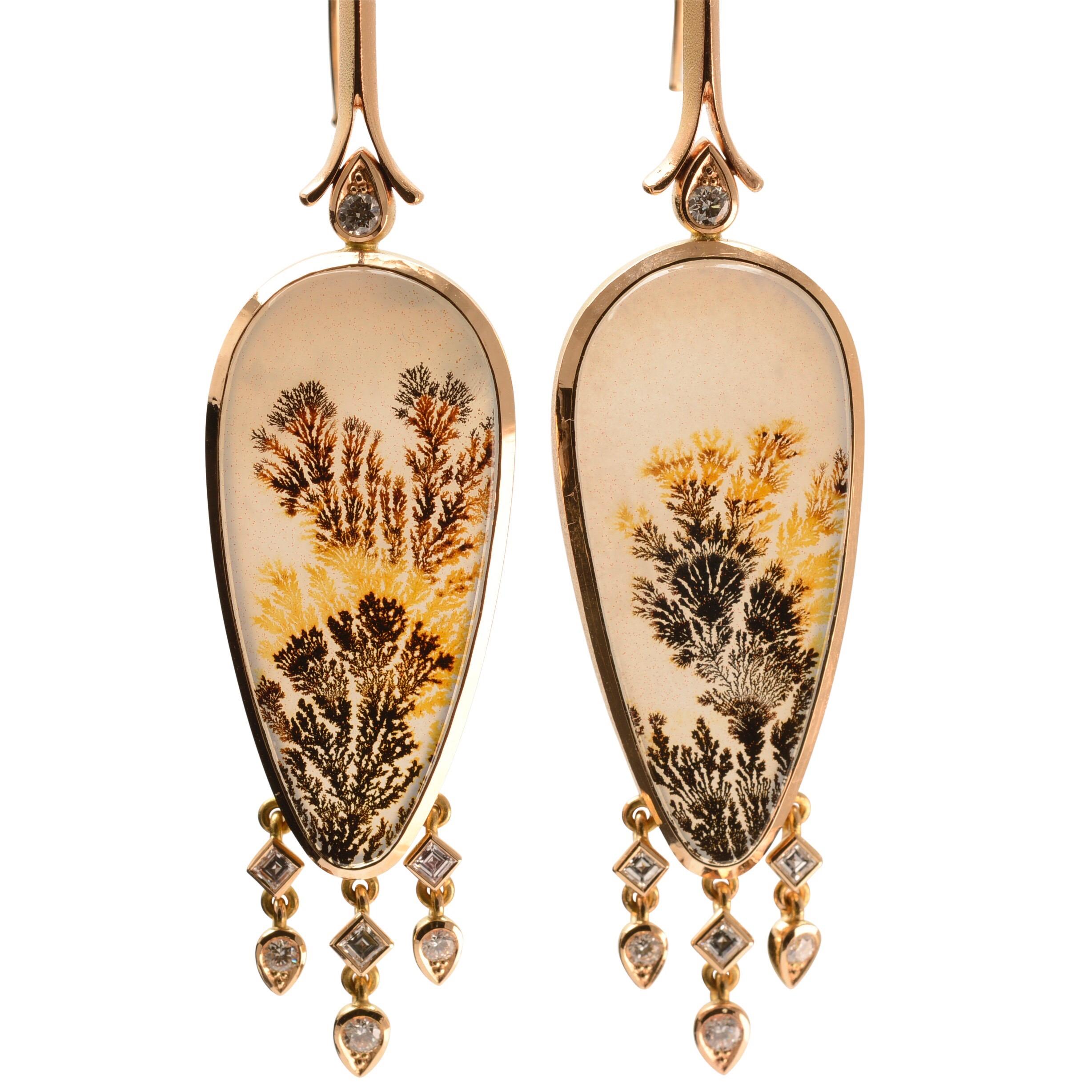 Fancy Agate and Diamond Chandelier Earrings in 18 Carat Rose Gold For Sale 1
