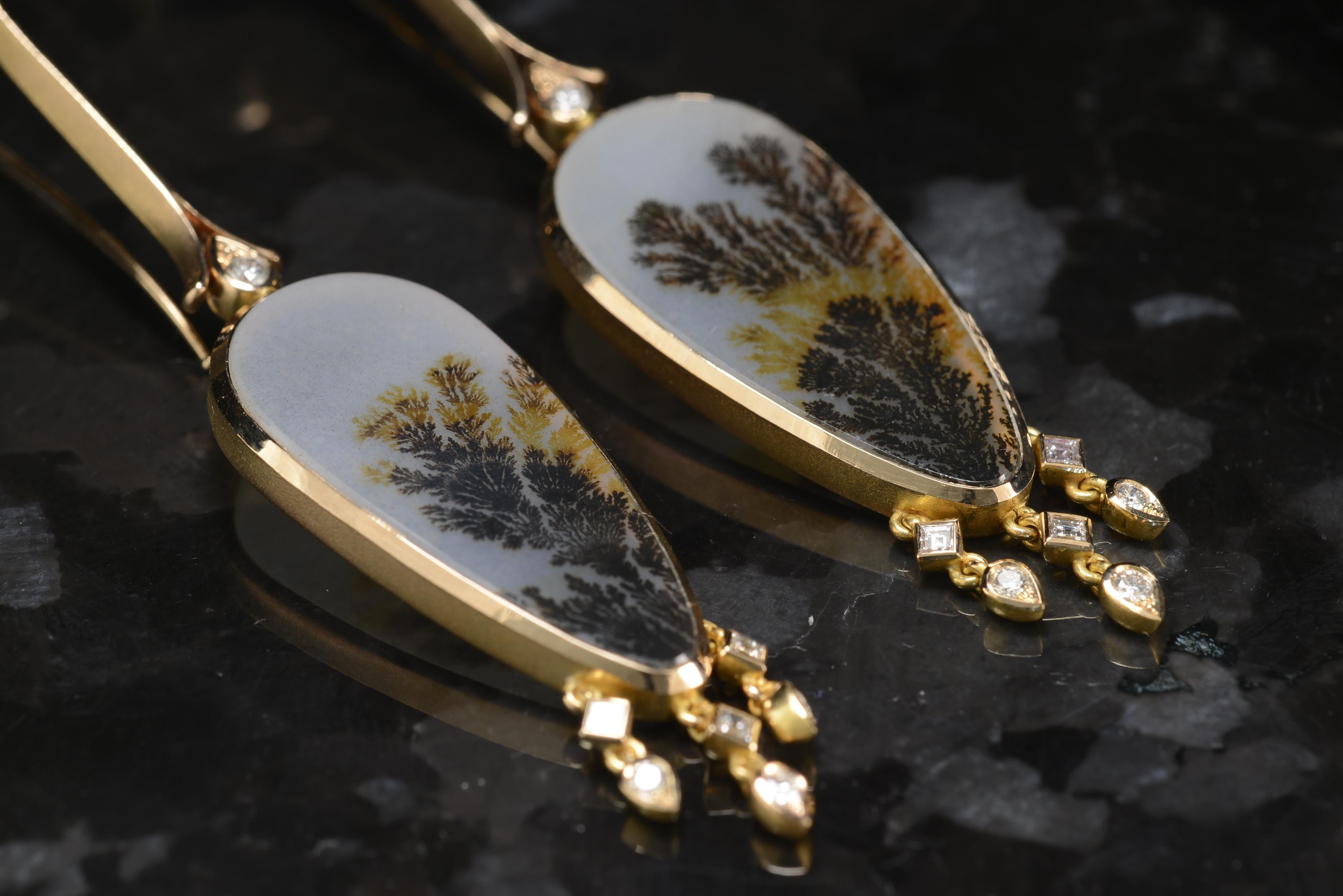 Fancy Agate and Diamond Chandelier Earrings in 18 Carat Rose Gold For Sale 2