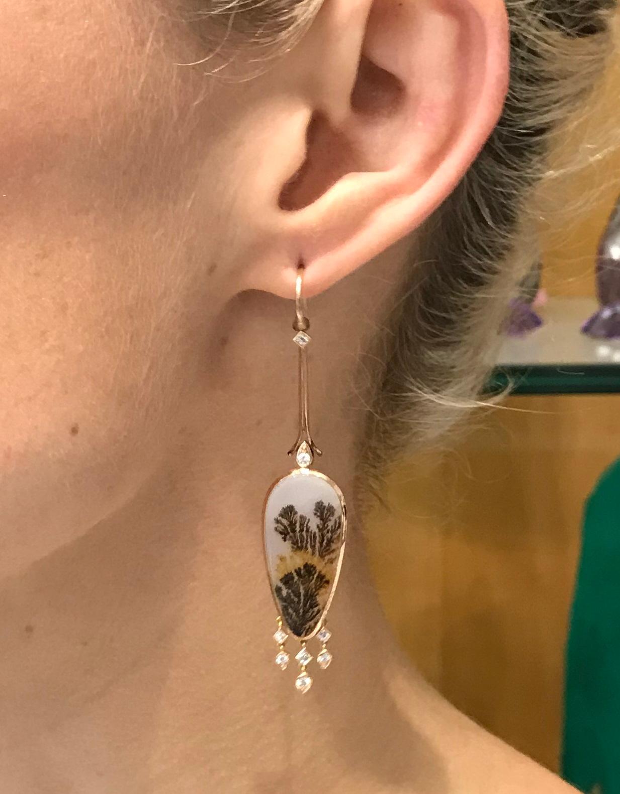 Fancy Agate and Diamond Chandelier Earrings in 18 Carat Rose Gold For Sale 3