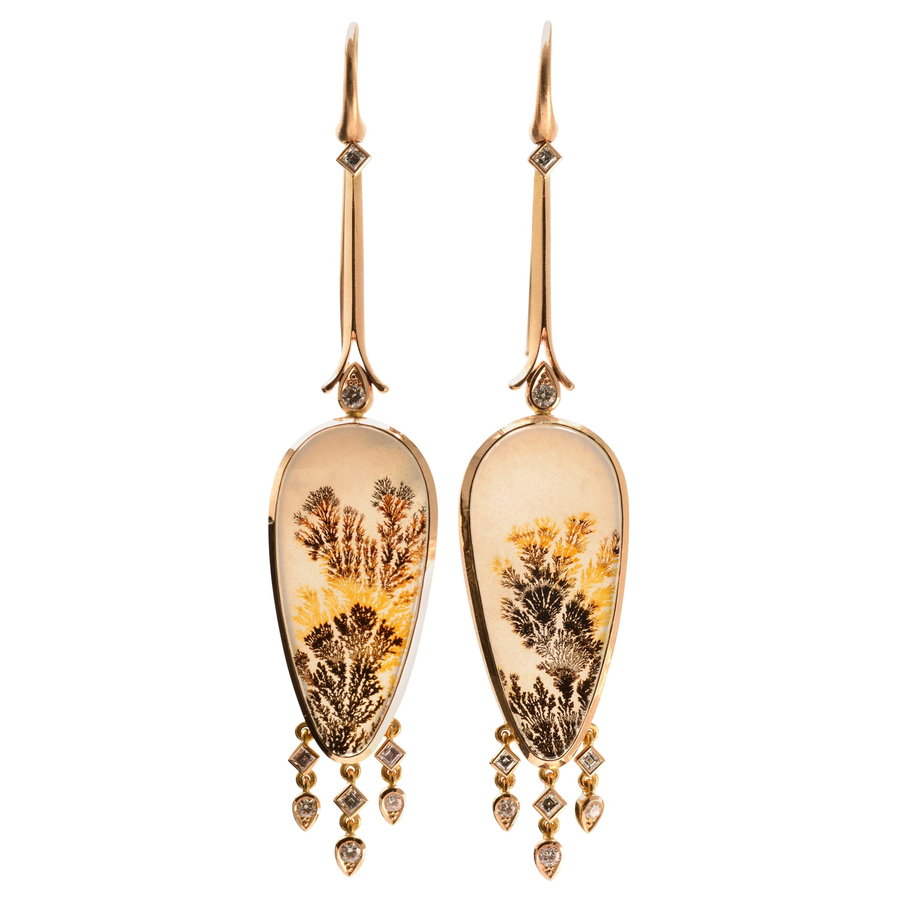 Fancy Agate and Diamond Chandelier Earrings in 18 Carat Rose Gold For Sale
