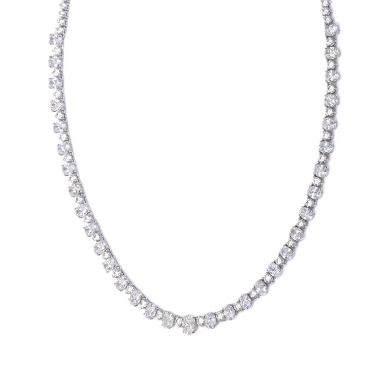 Fancy Alternating Diamond Tennis Necklace 18 Karat White Gold 16.31 ...