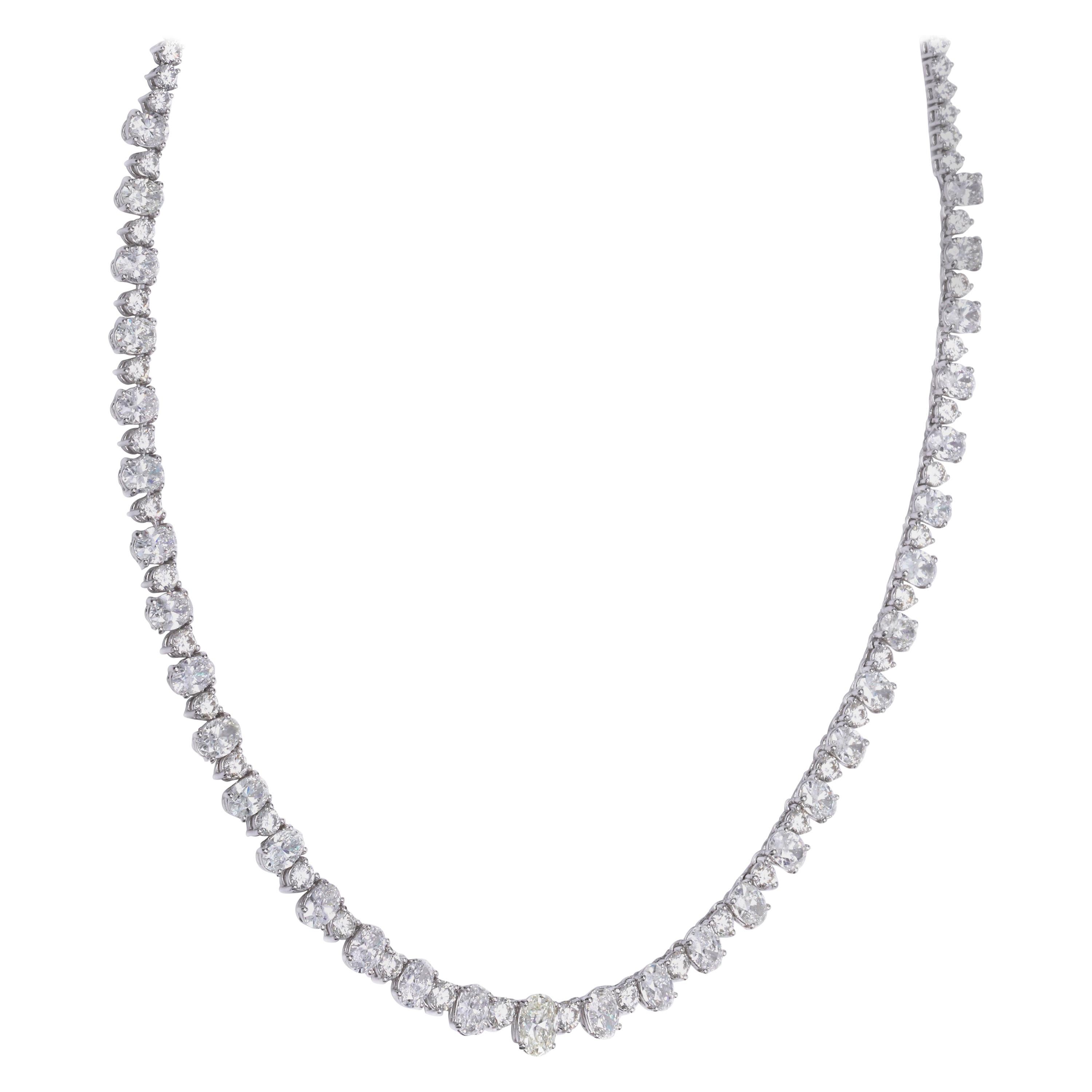 Fancy Alternating Diamond Tennis Necklace 18 Karat White Gold 16.31 Carat Total For Sale