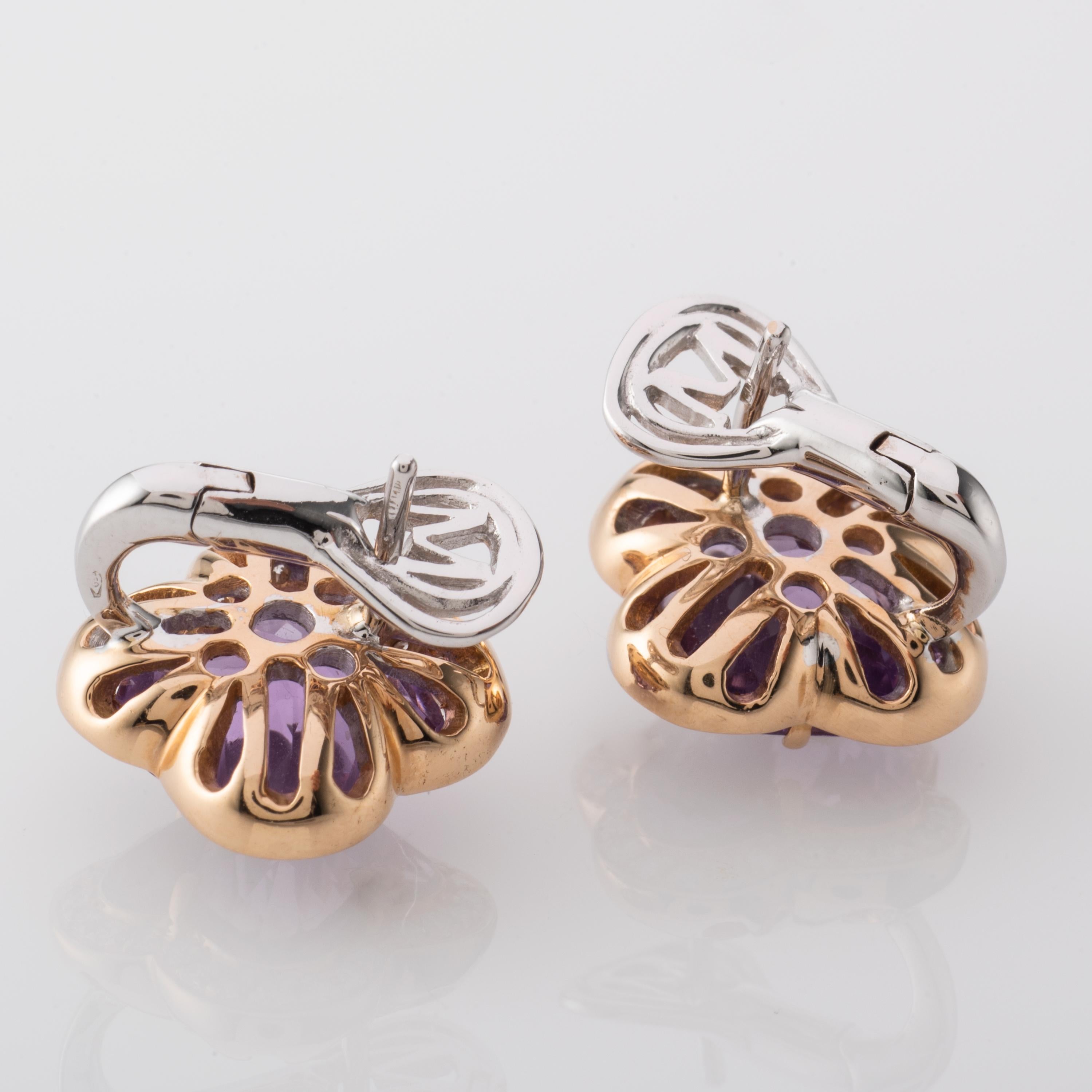Fancy Amethyst Diamond 18 Karat Rose Gold Earrings In New Condition For Sale In London, UK