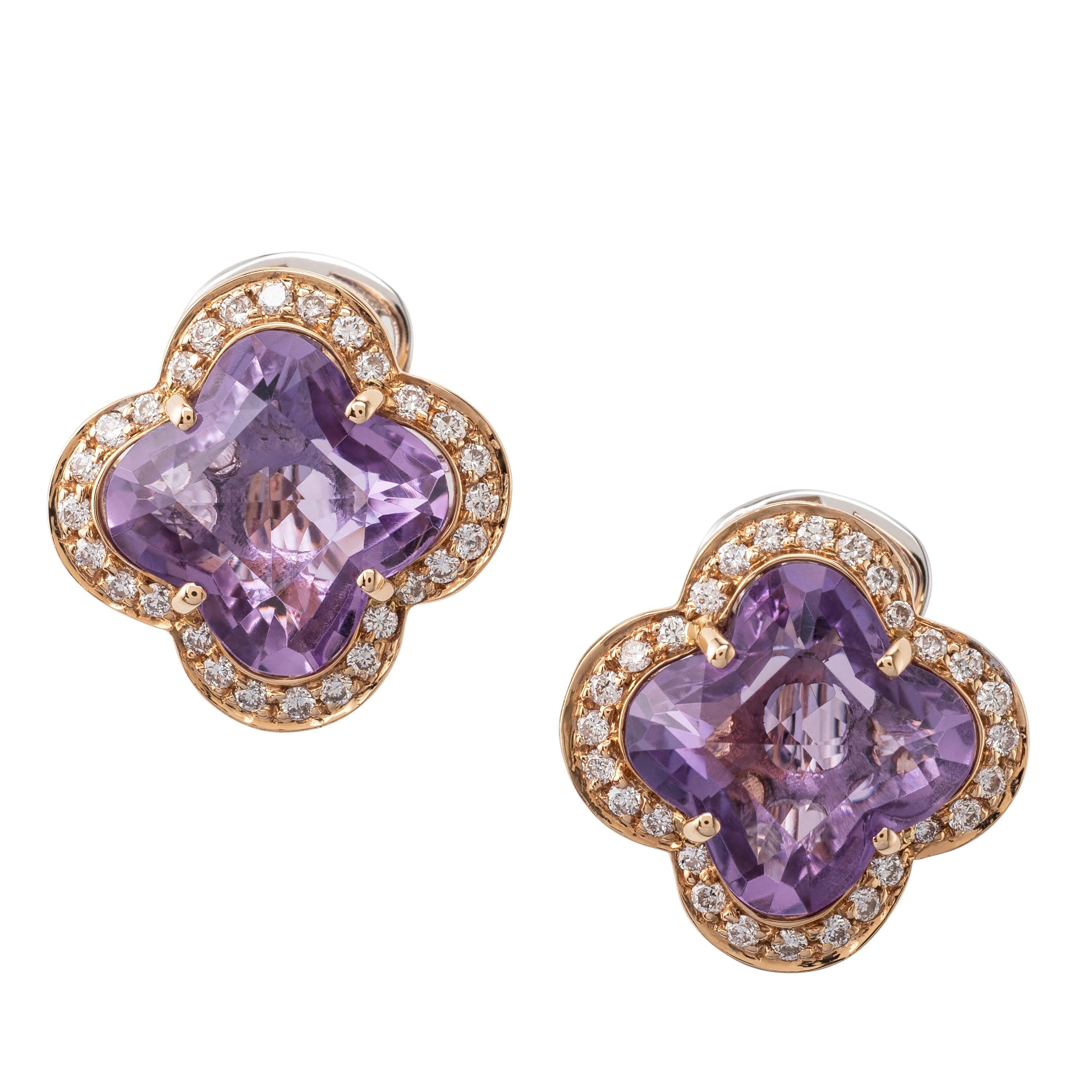 Fancy Amethyst Diamond 18 Karat Rose Gold Earrings For Sale