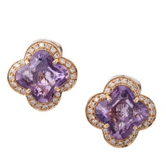 Fancy Amethyst Diamond 18 Karat Rose Gold Earrings