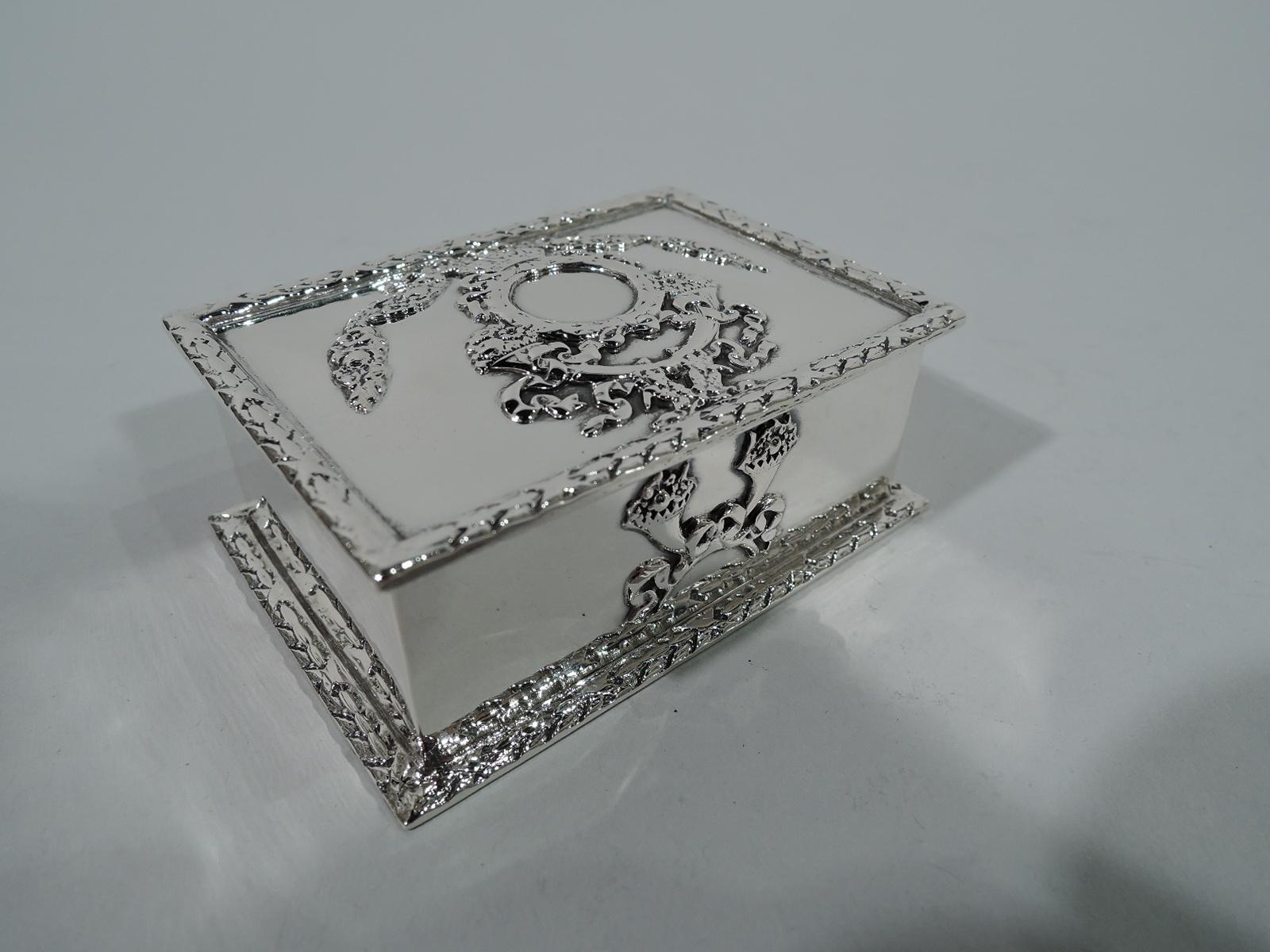 Victorian Fancy Antique American Sterling Silver Postage Stamp Box