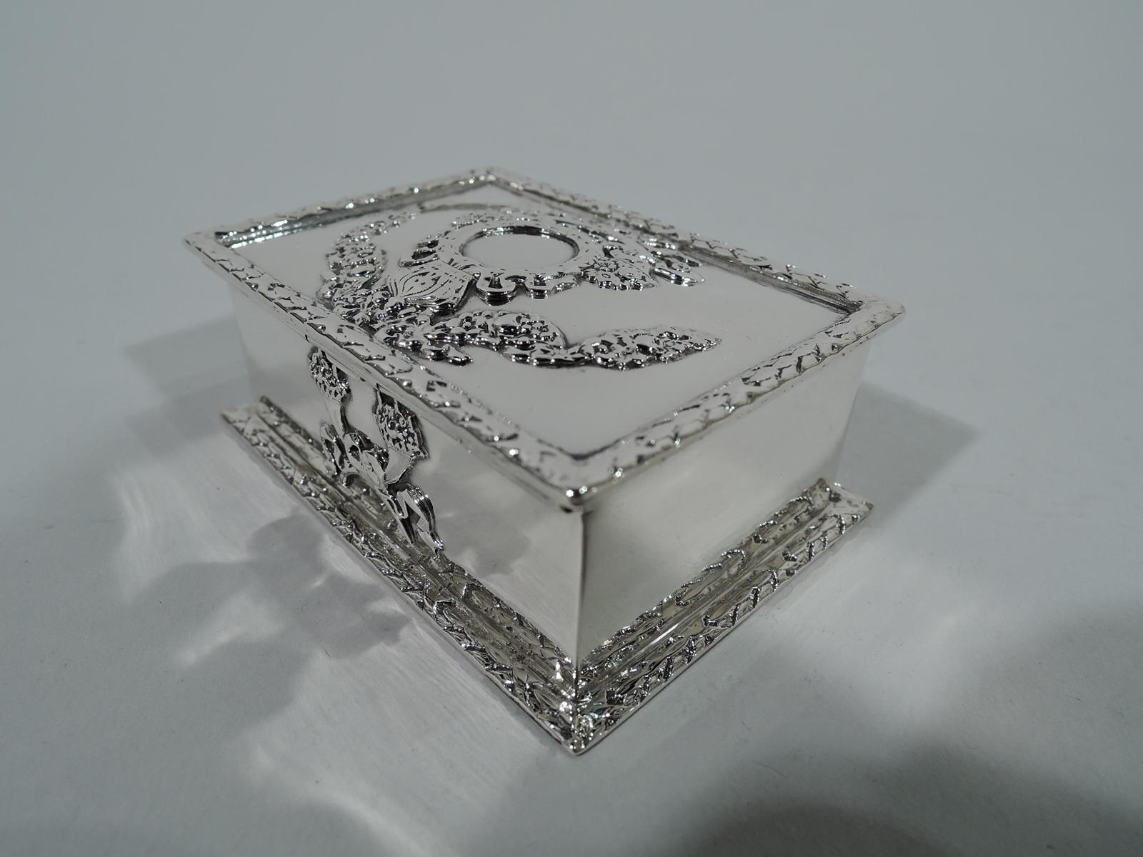 Fancy Antique American Sterling Silver Postage Stamp Box In Excellent Condition In New York, NY