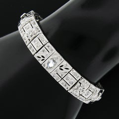 FANCY Antique Art Deco Platinum 6.03ct Diamond & Black Onyx Line Bracelet