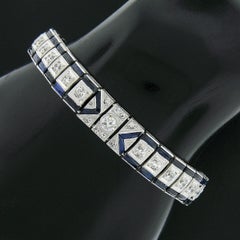 Fancy Antique Art Deco Platinum Bezel European Diamond & Sapphire Line Bracelet