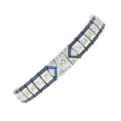 Fancy Antique Art Deco Platinum Bezel European Diamond & Sapphire Line Bracelet