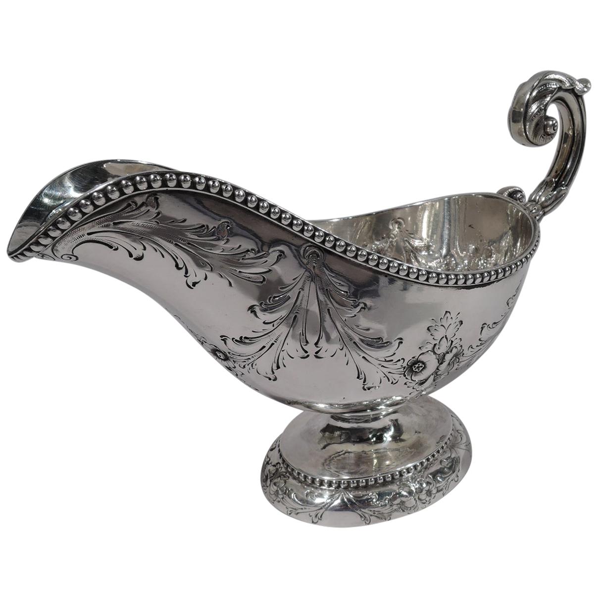 Fancy Antique Coin Silver Gravy Boat by Bailey & Co.