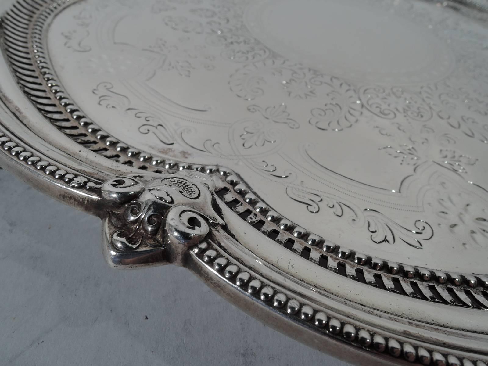 Early 20th Century Fancy Antique English Edwardian Sterling Silver Salver Tray