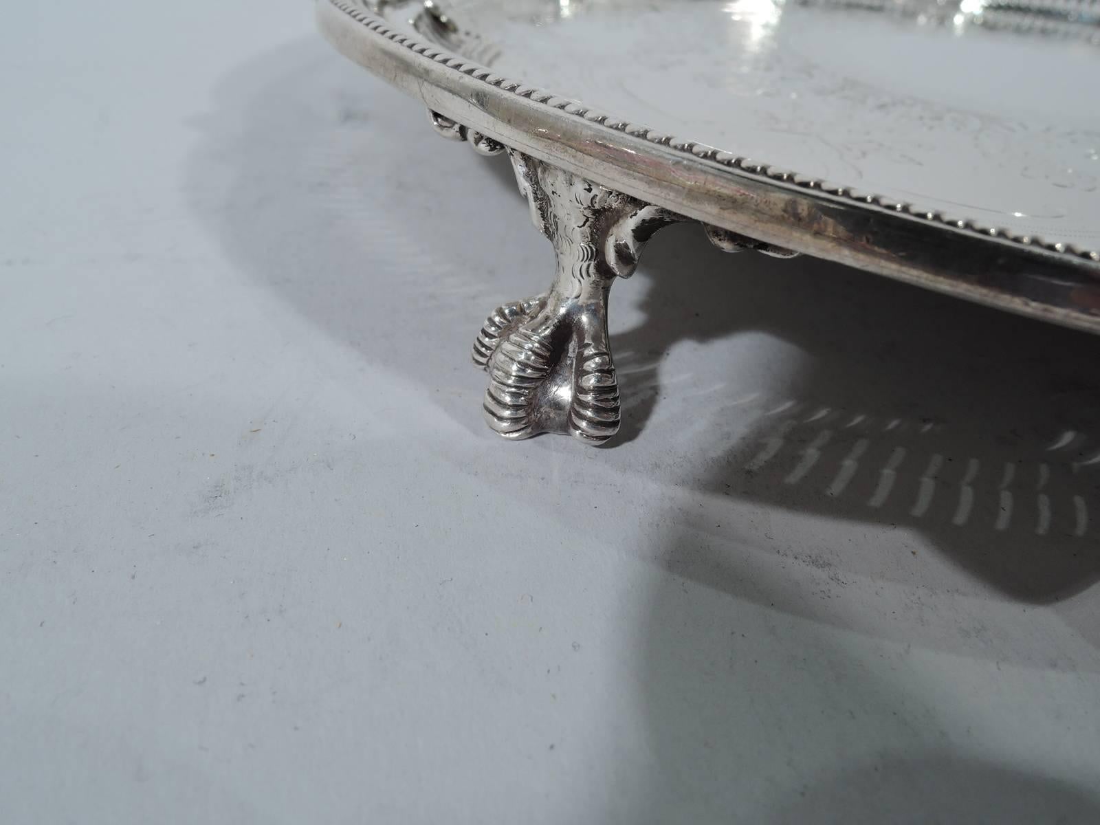 Fancy Antique English Edwardian Sterling Silver Salver Tray 1