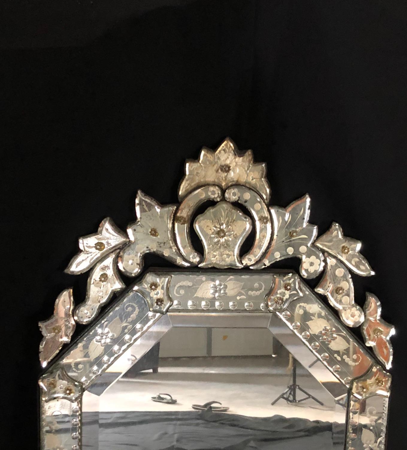Fancy Antique Etched Glass Venetian Mirror 1