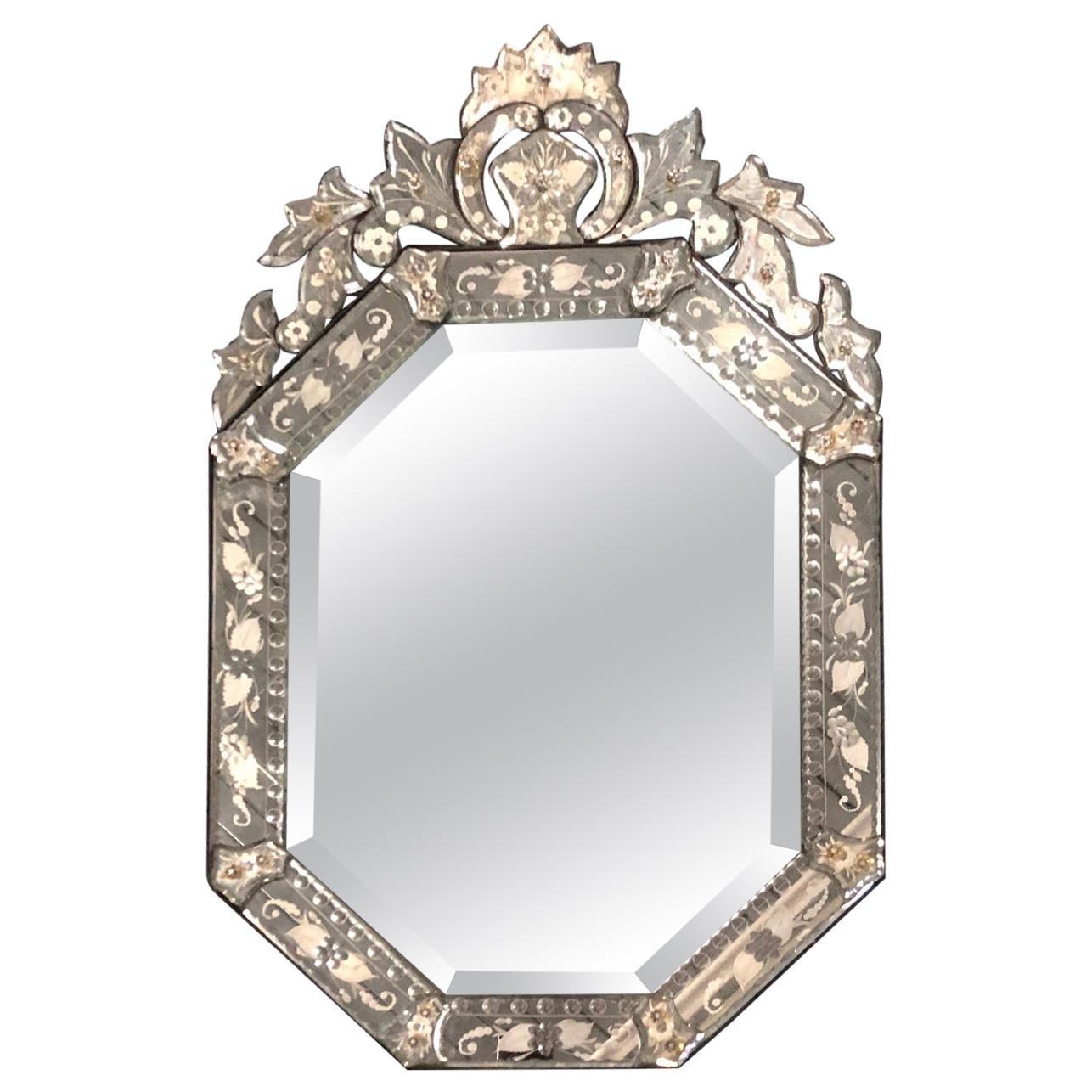 Fancy Antique Etched Glass Venetian Mirror
