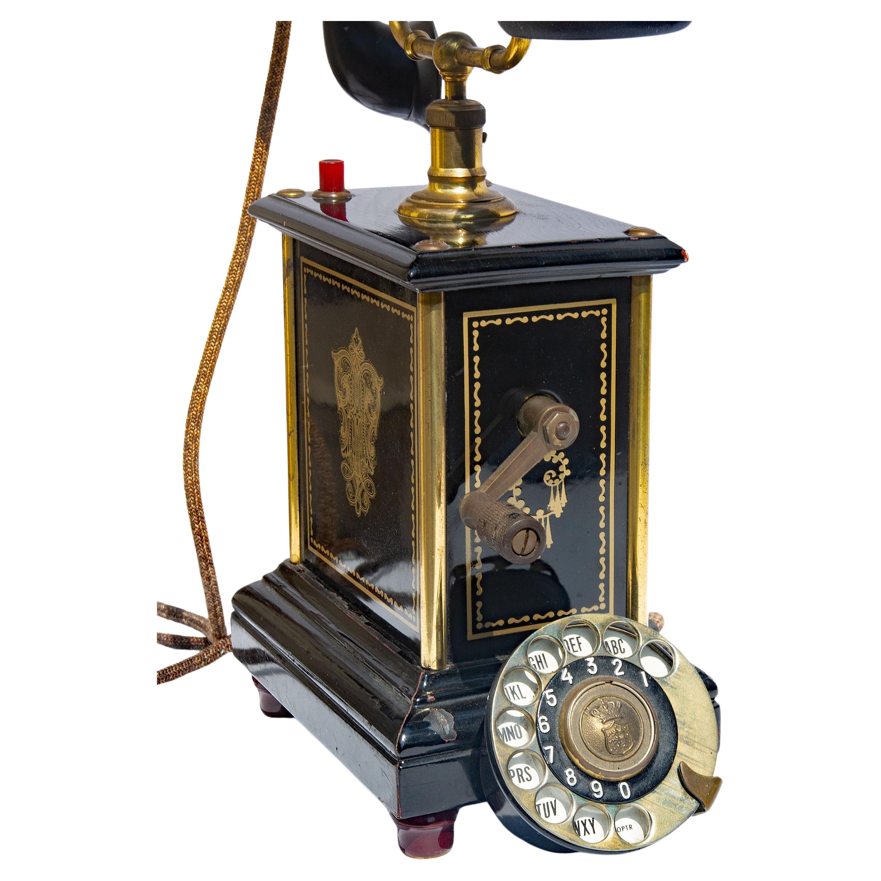 Brass Fancy Antique Swedish Telephone Early 20th Century For Sale