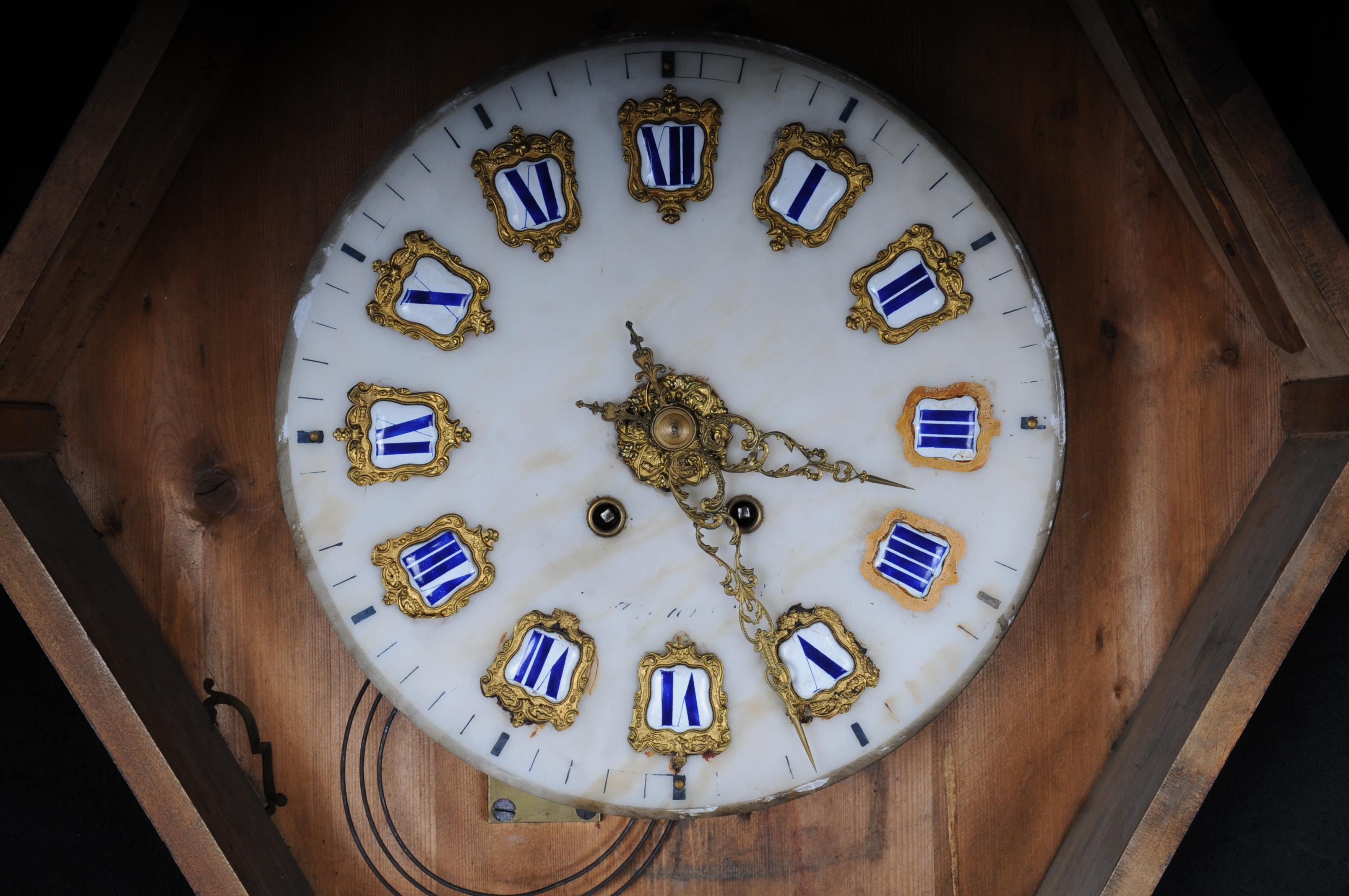 Wood Fancy Antique Wall Clock, circa 1850 For Sale
