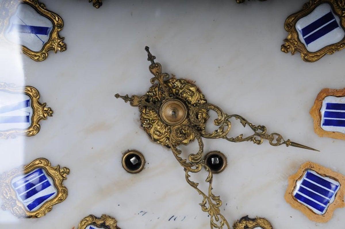 Wood Fancy Antique Wall Clock, circa 1850 For Sale