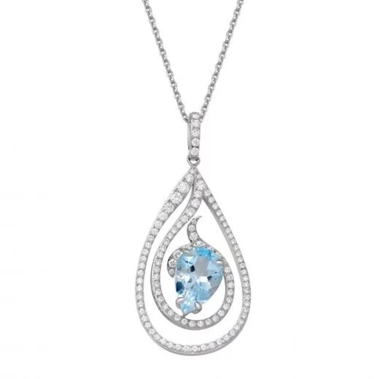 Fancy Aquamarine Diamond White Gold Necklace for Her In New Condition For Sale In Montreux, CH