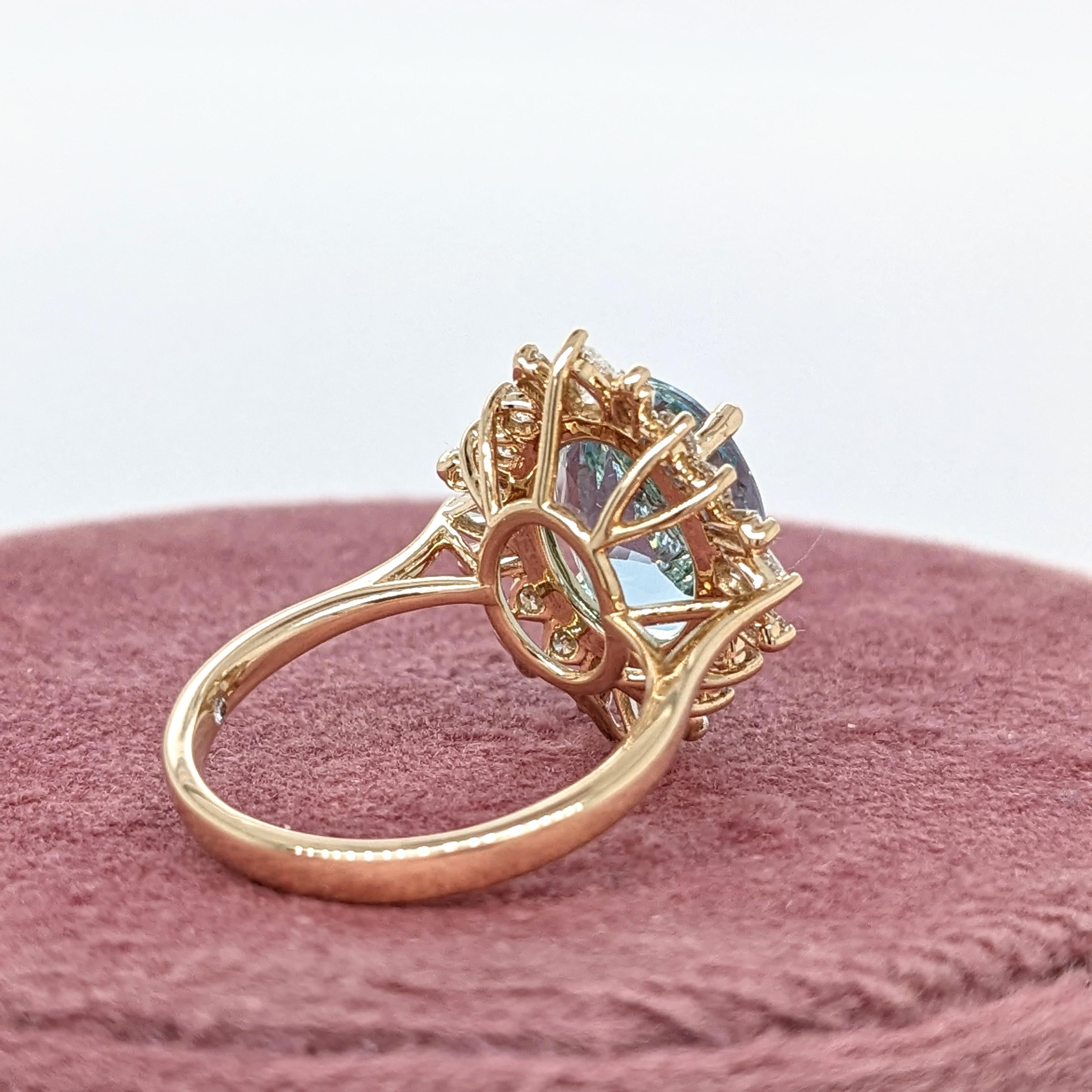 Fancy Aquamarine Ring w Natural Diamond Halo in Solid 14K Yellow Gold Oval 11x9 In New Condition In Columbus, OH