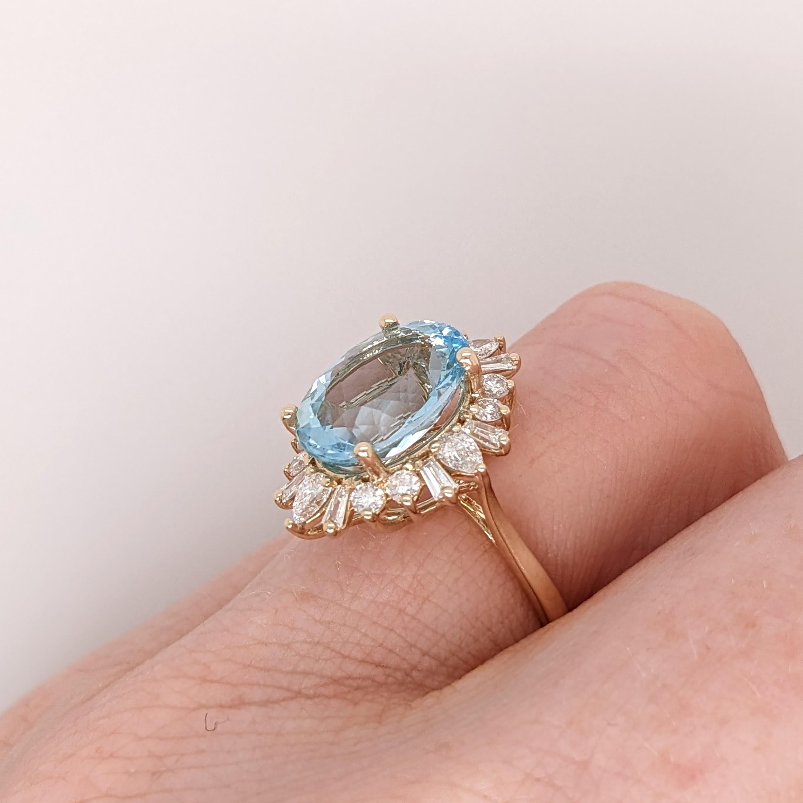 Fancy Aquamarine Ring w Natural Diamond Halo in Solid 14K Yellow Gold Oval 11x9 1