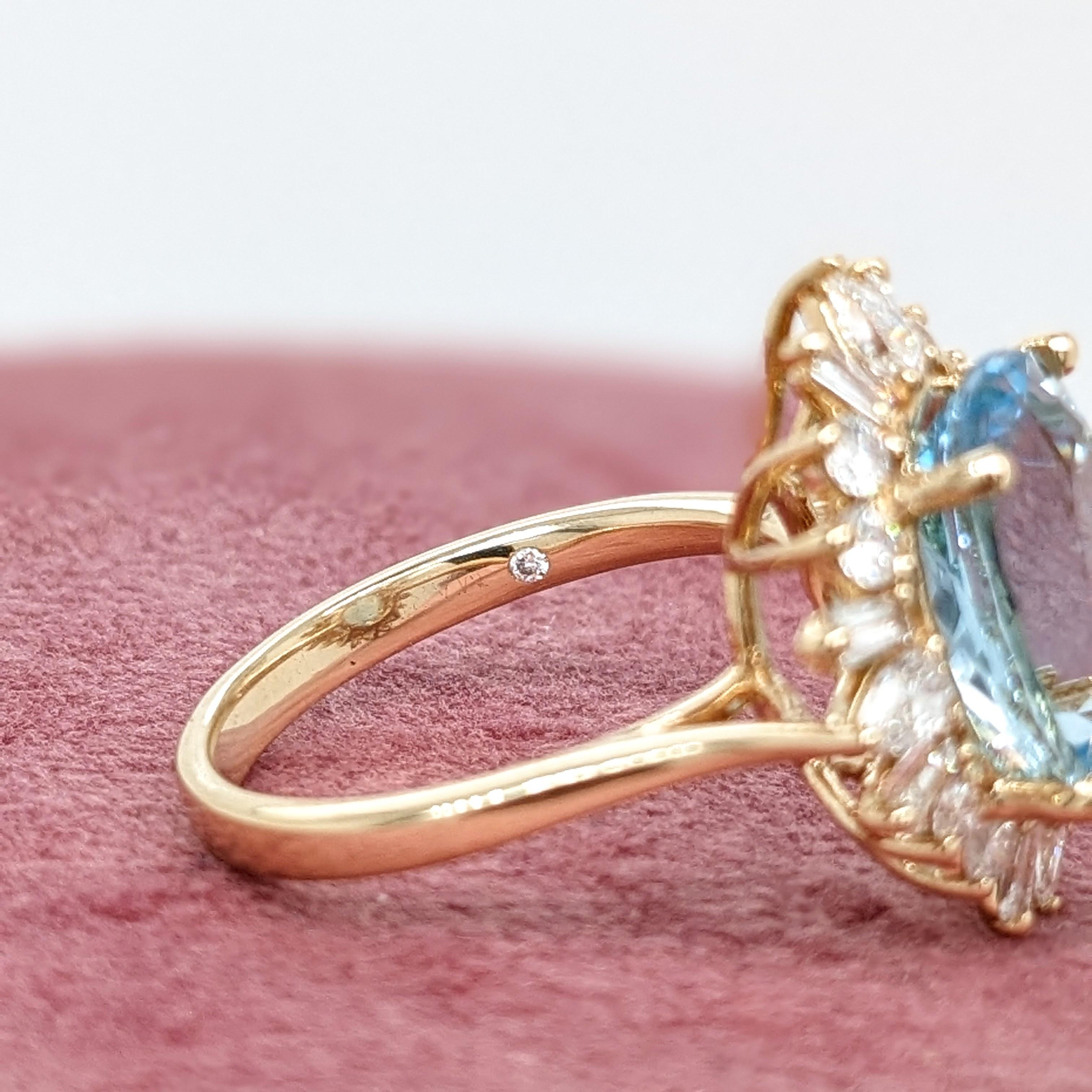Fancy Aquamarine Ring w Natural Diamond Halo in Solid 14K Yellow Gold Oval 11x9 2