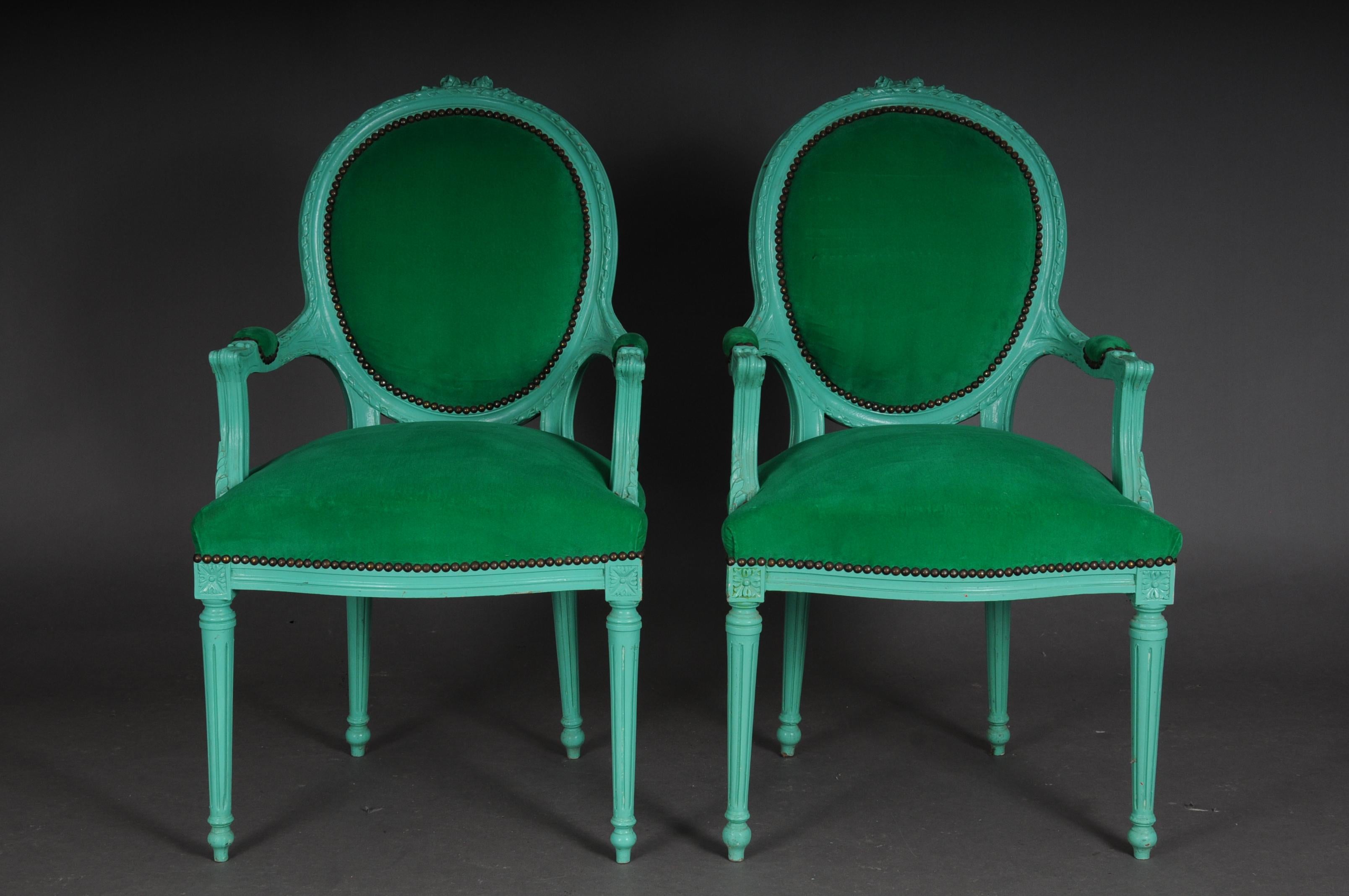 Fancy Armchair/Chair in Louis XVI Style, Green 5