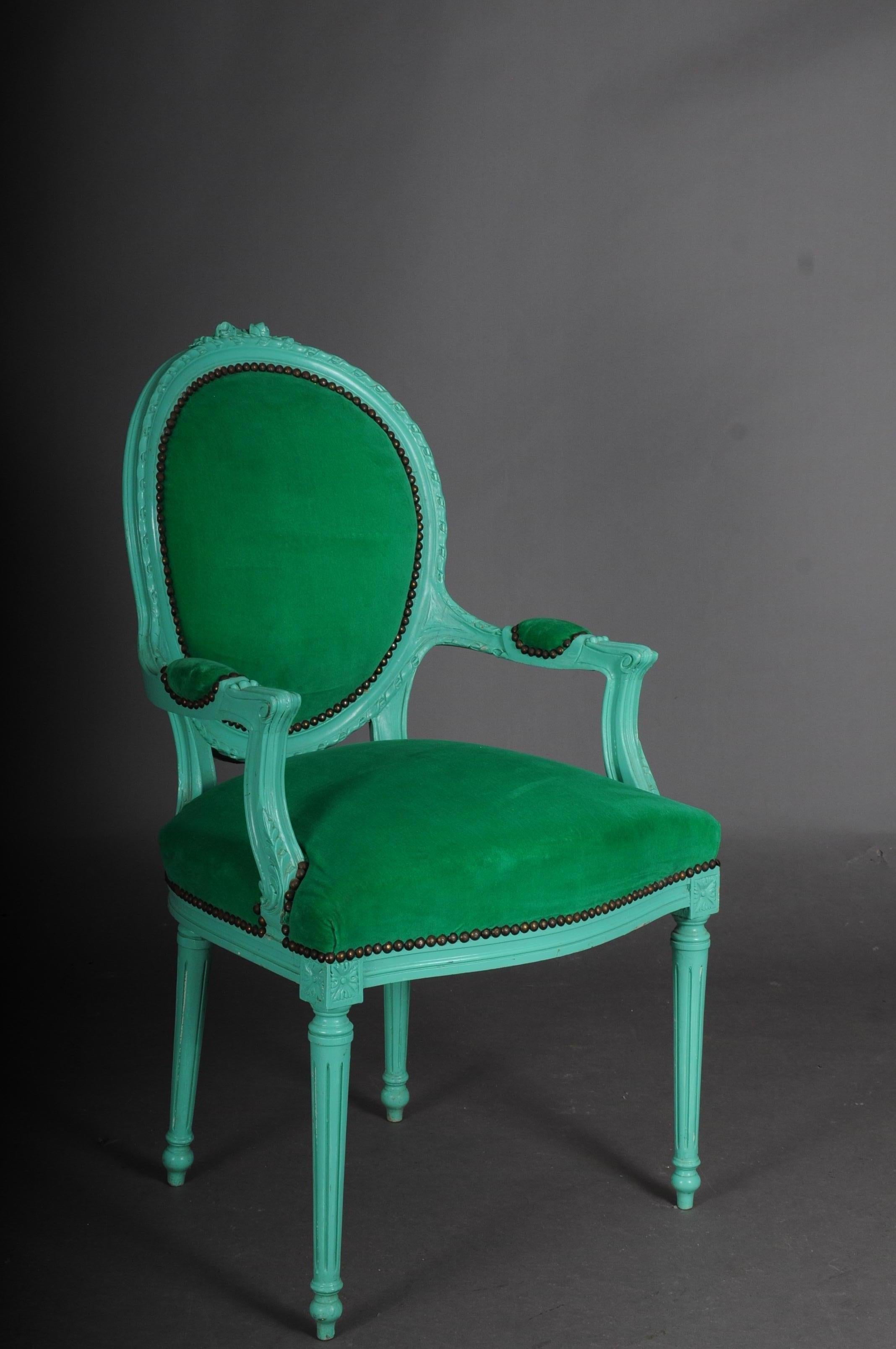 Painted Fancy Armchair/Chair in Louis XVI Style, Green
