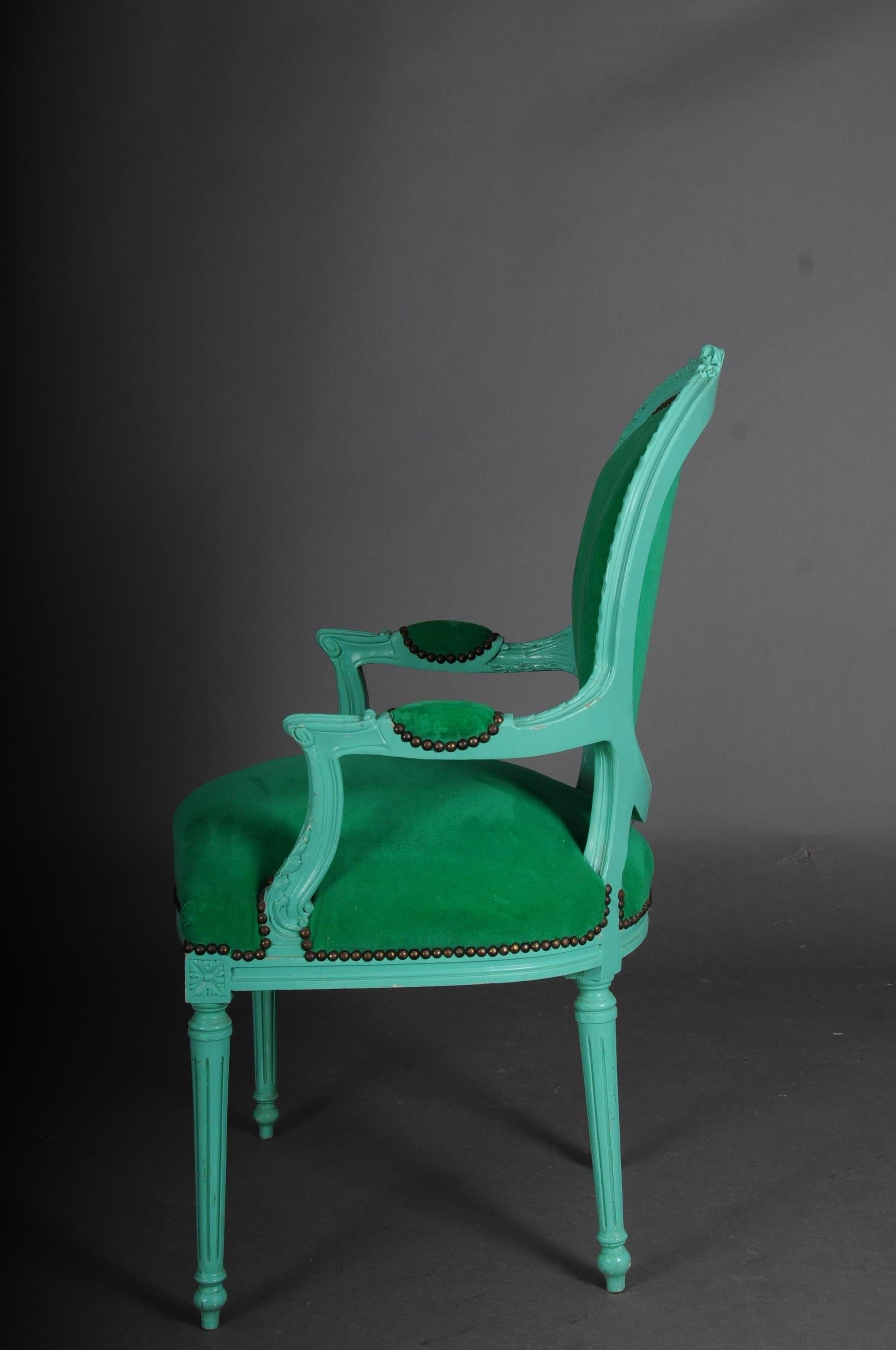 French Fancy Armchair/Chair in Louis XVI Style, Green For Sale