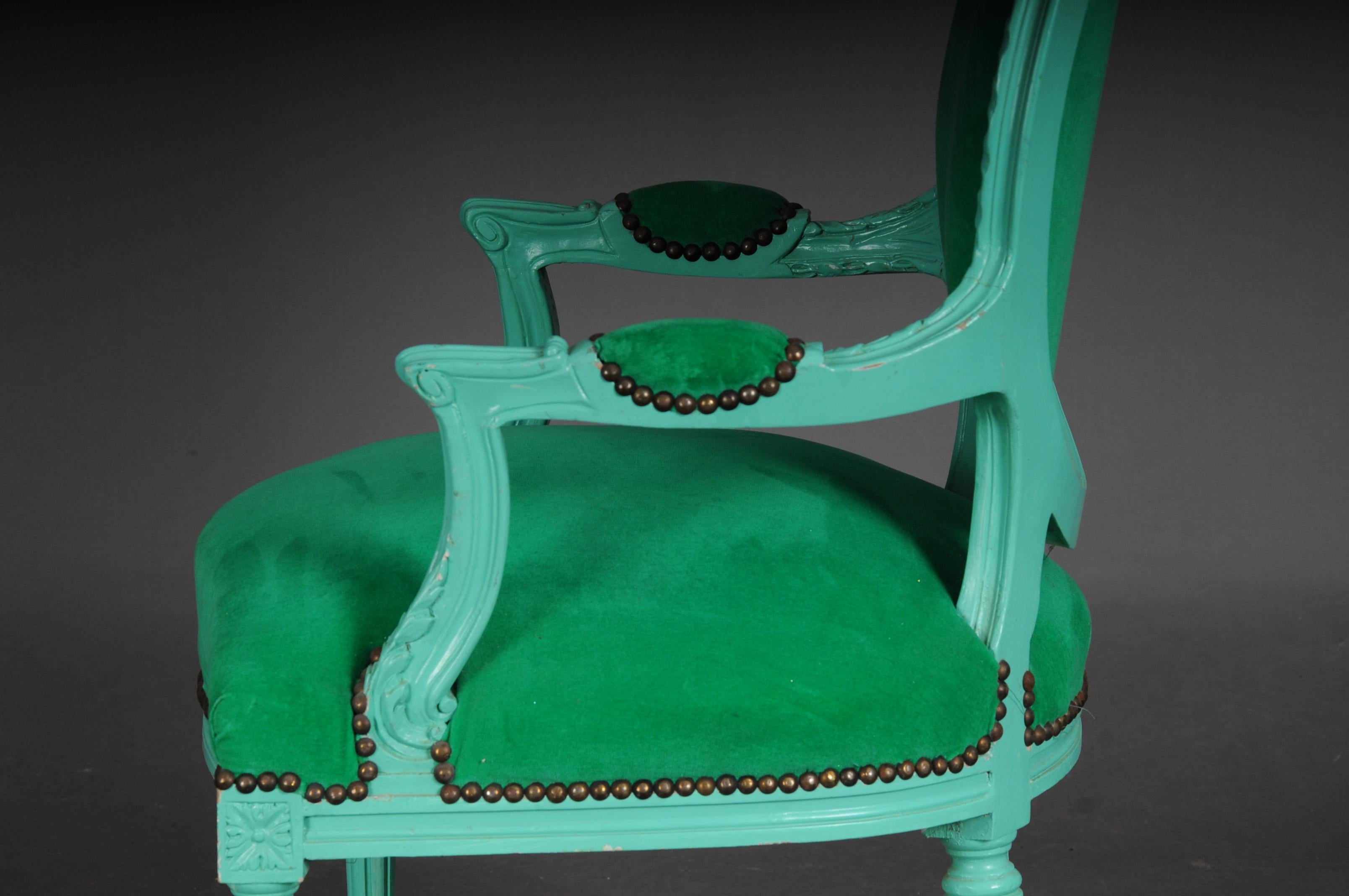 Wood Fancy Armchair/Chair in Louis XVI Style, Green