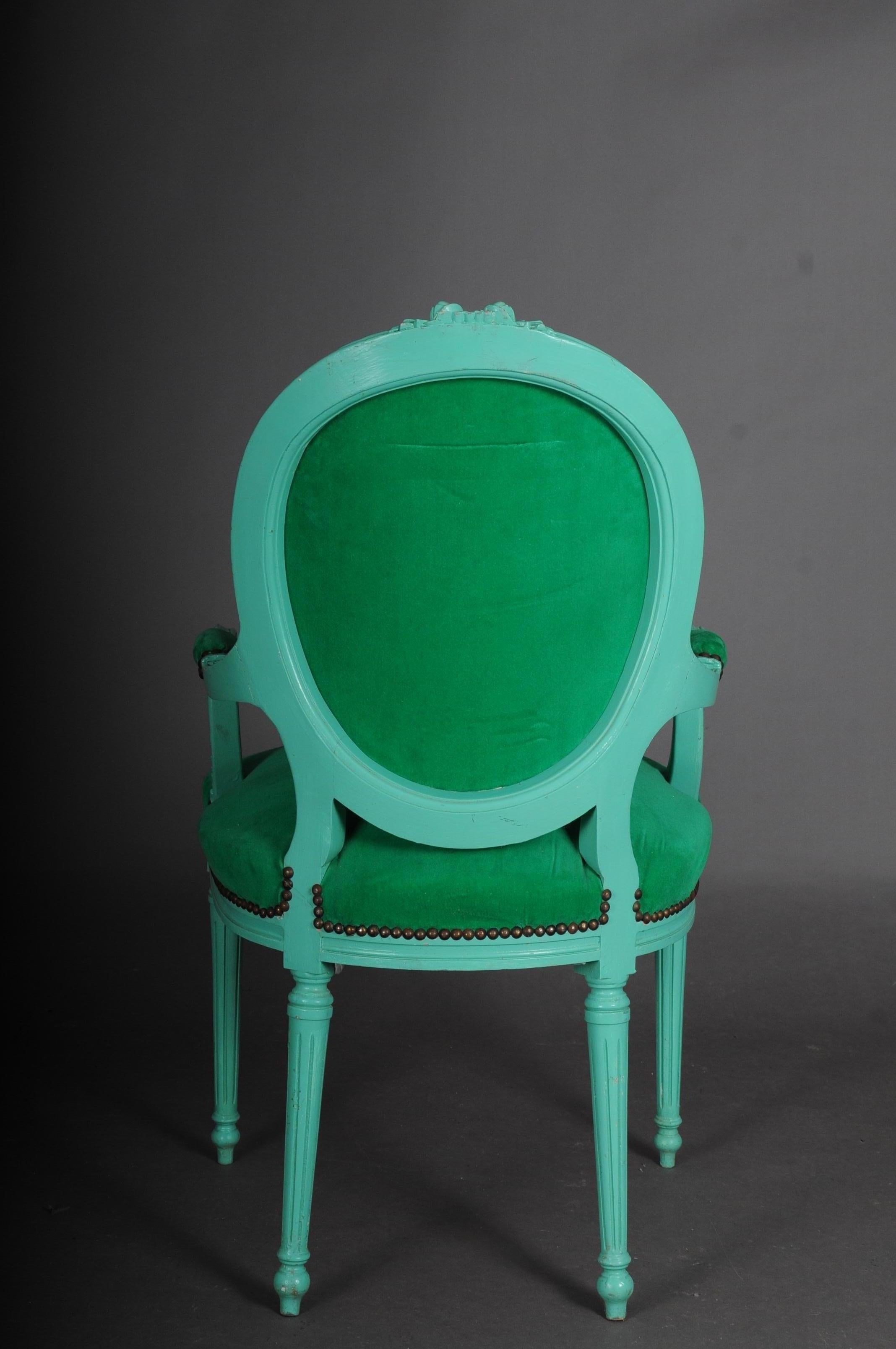 Fancy Armchair/Chair in Louis XVI Style, Green In Good Condition For Sale In Berlin, DE