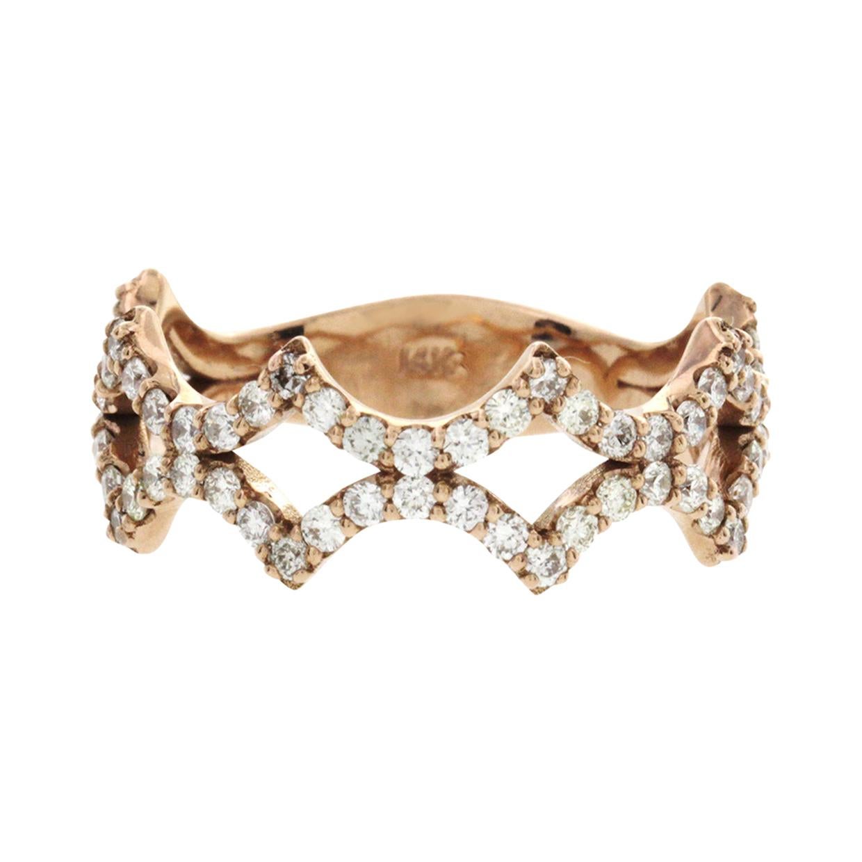 Fancy Art 14 Karat Rose Gold 0.85 Carat Diamonds Wedding Band Ring
