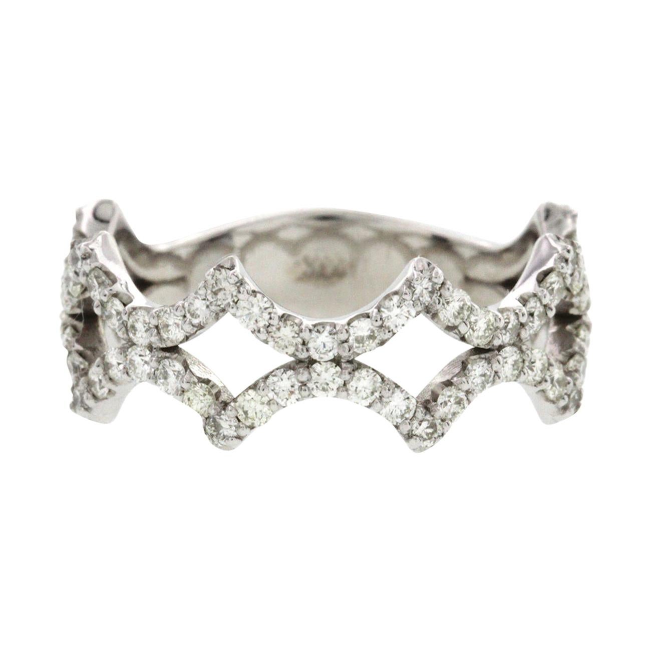 Fancy Art 14 Karat White Gold 0.85 Carat Diamonds Wedding Band Ring For Sale
