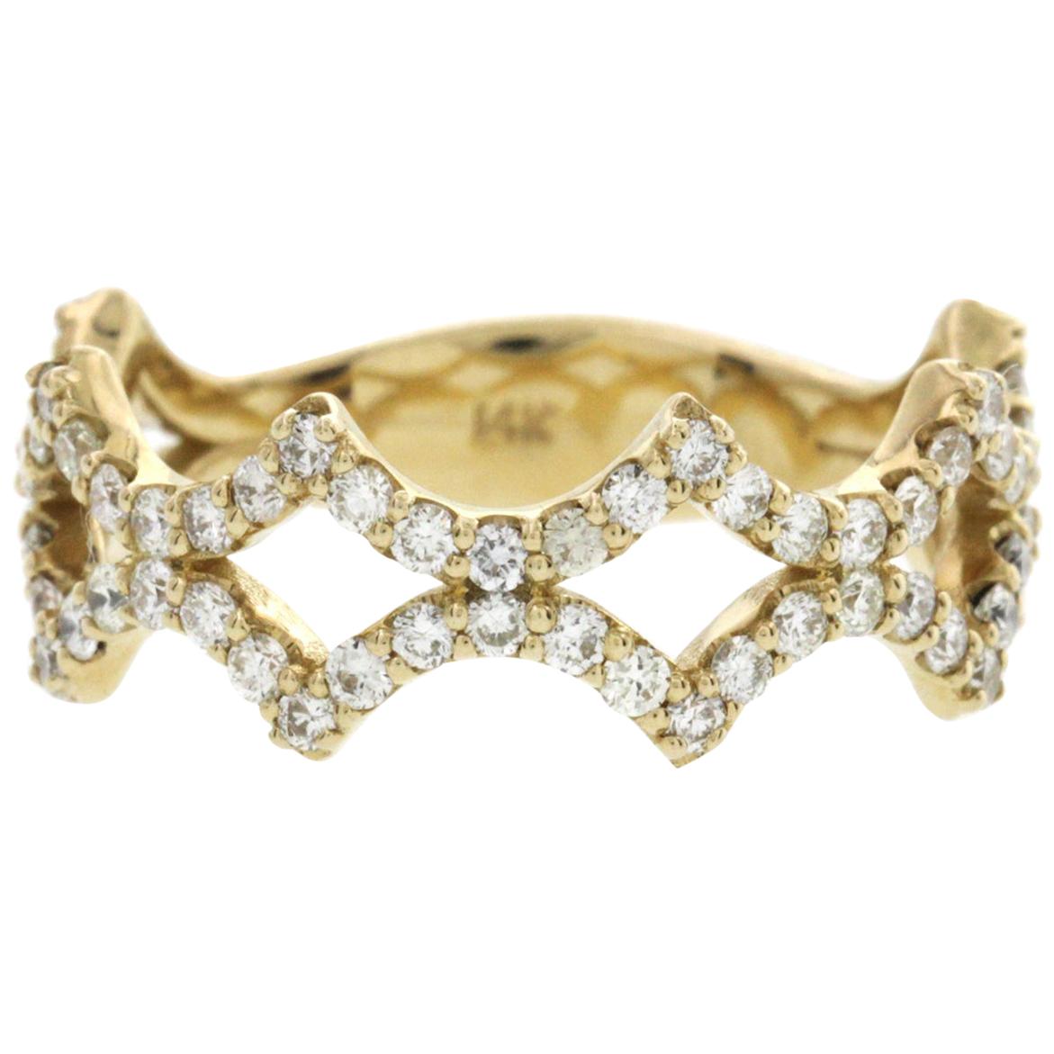 Fancy Art 14 Karat Yellow Gold 0.85 Carat Diamonds Wedding Band Ring For Sale