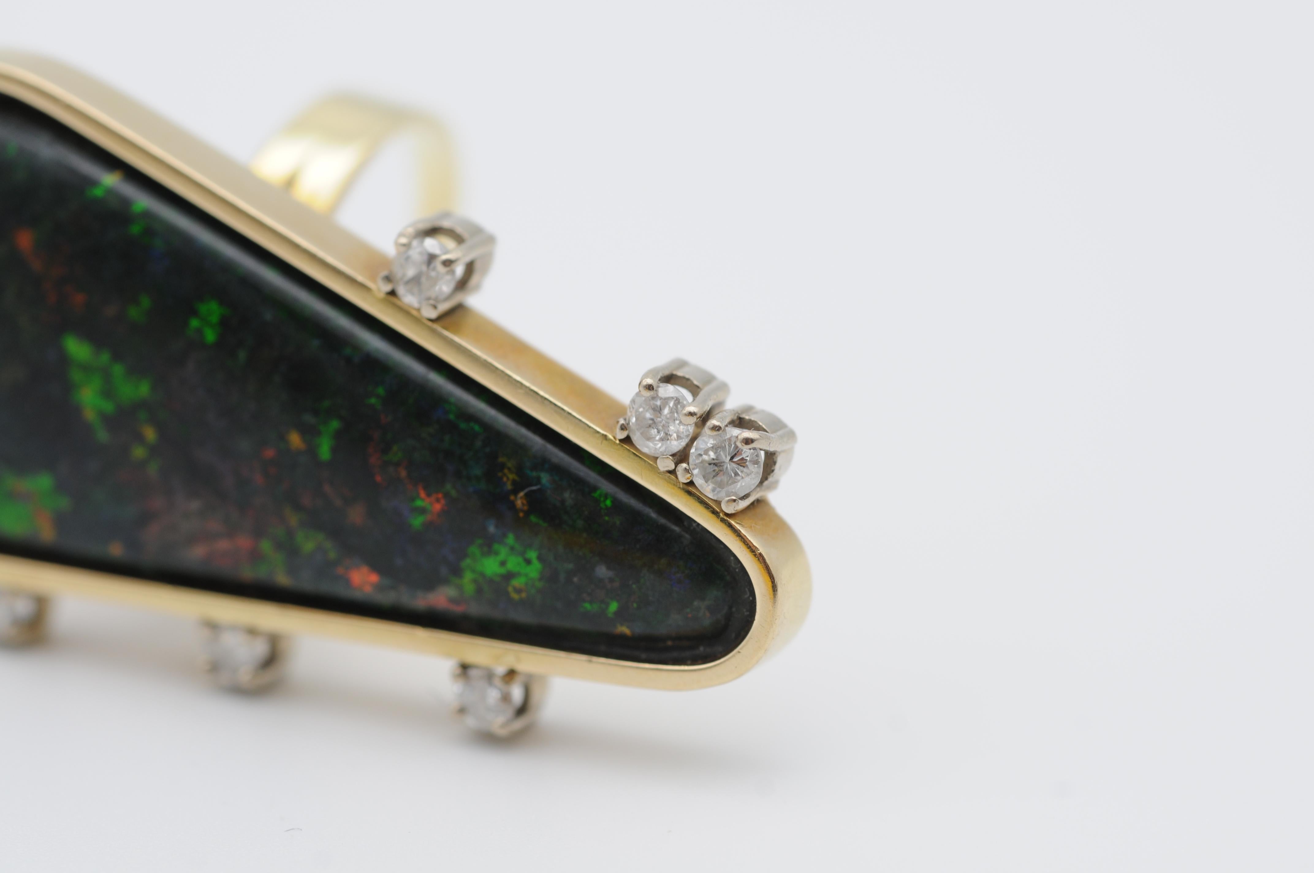 Fancy Australian Black Opal Ring with Brilliants, 14k Yellow Gold 4