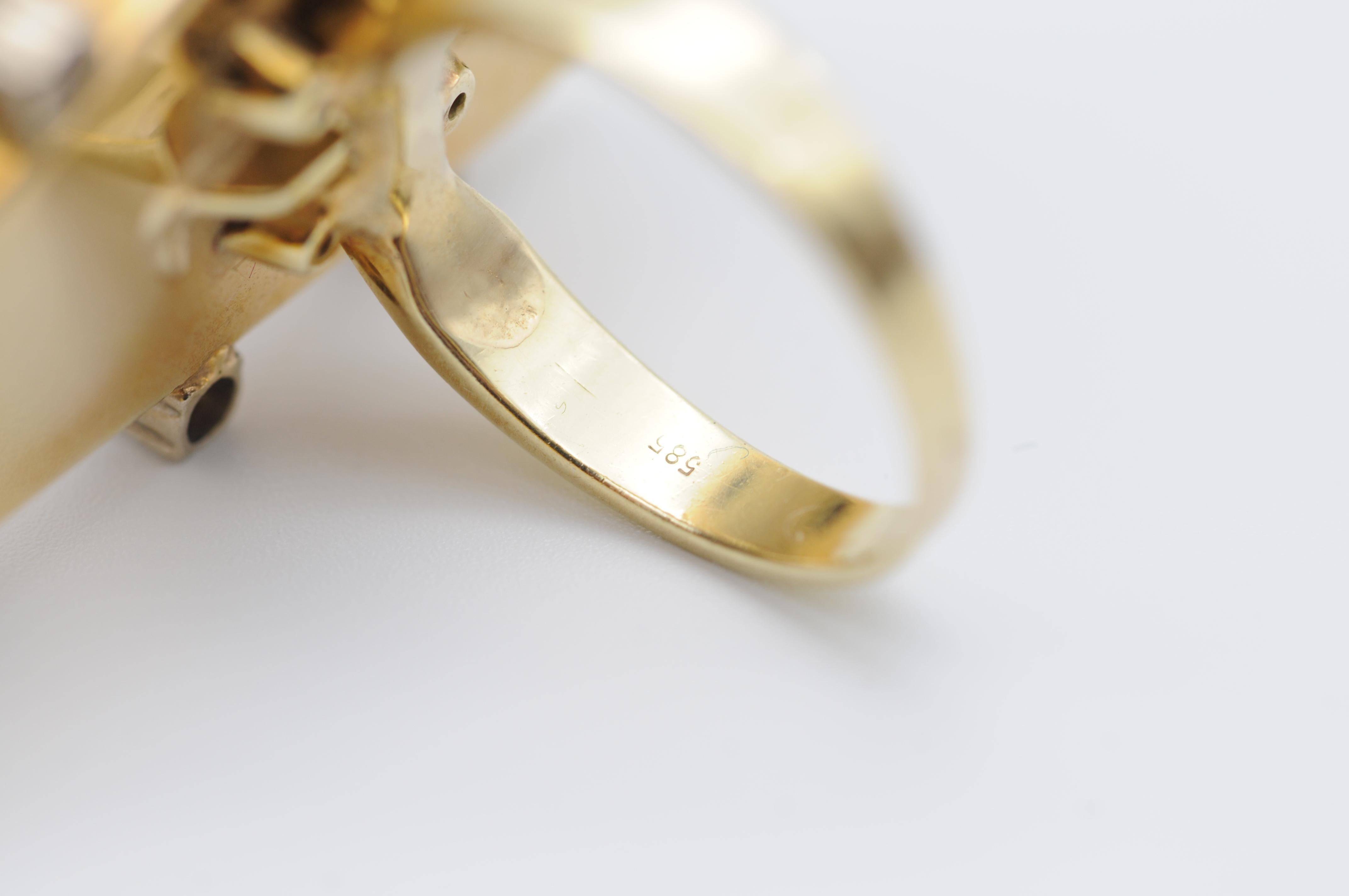 Fancy Australian Black Opal Ring with Brilliants, 14k Yellow Gold 8