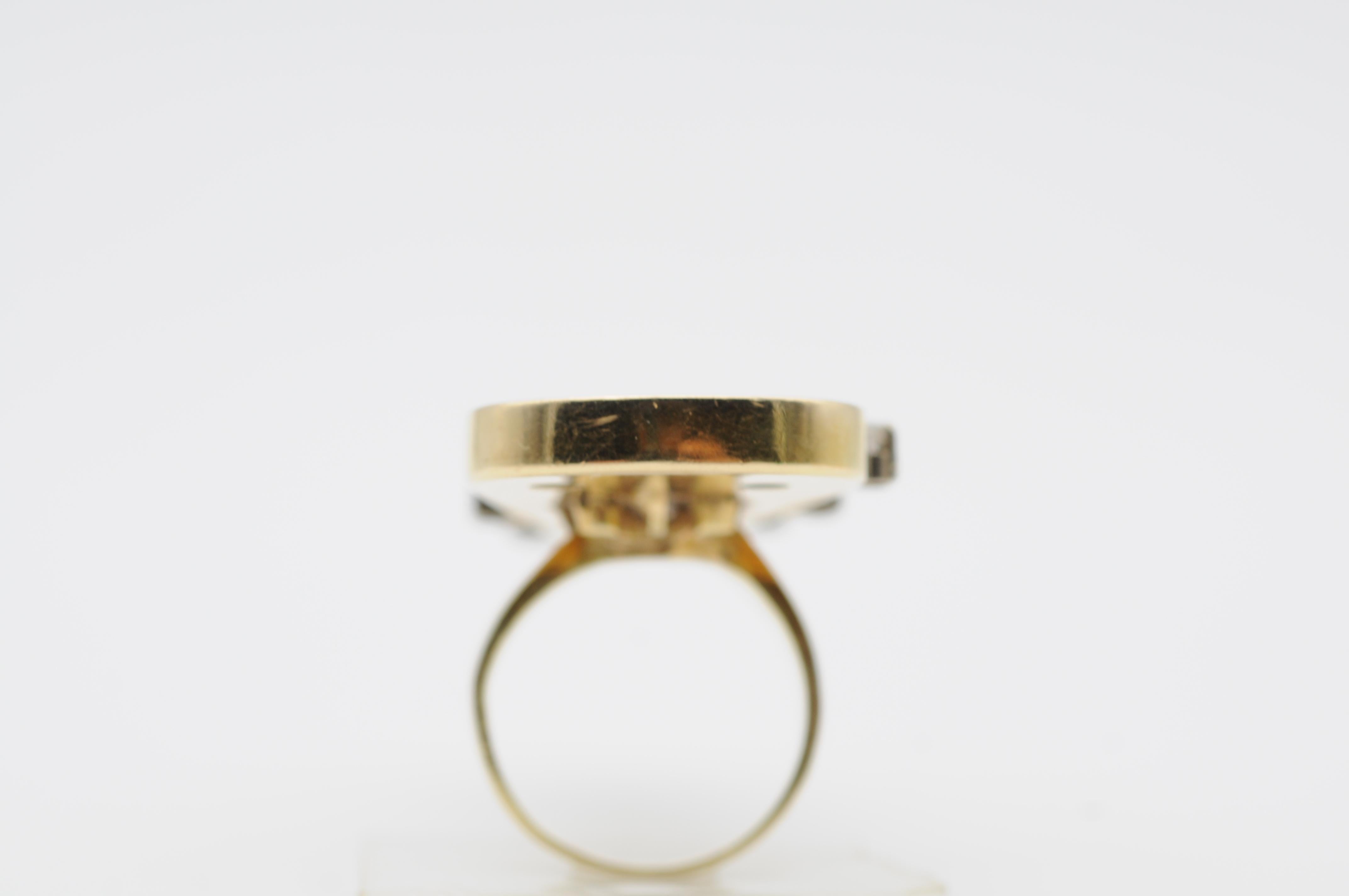 Fancy Australian Black Opal Ring with Brilliants, 14k Yellow Gold 10