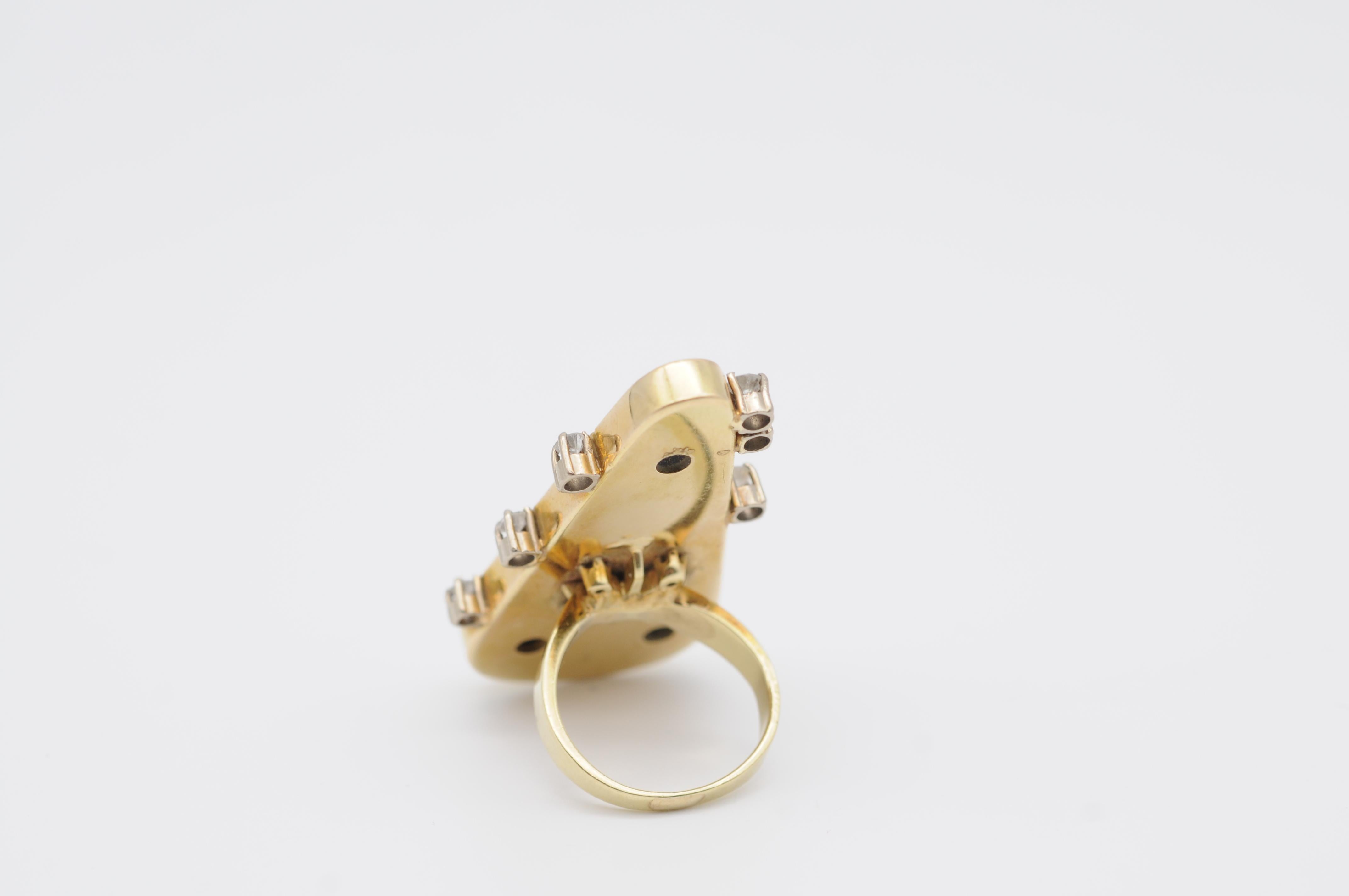 Women's or Men's Fancy Australian Black Opal Ring with Brilliants, 14k Yellow Gold